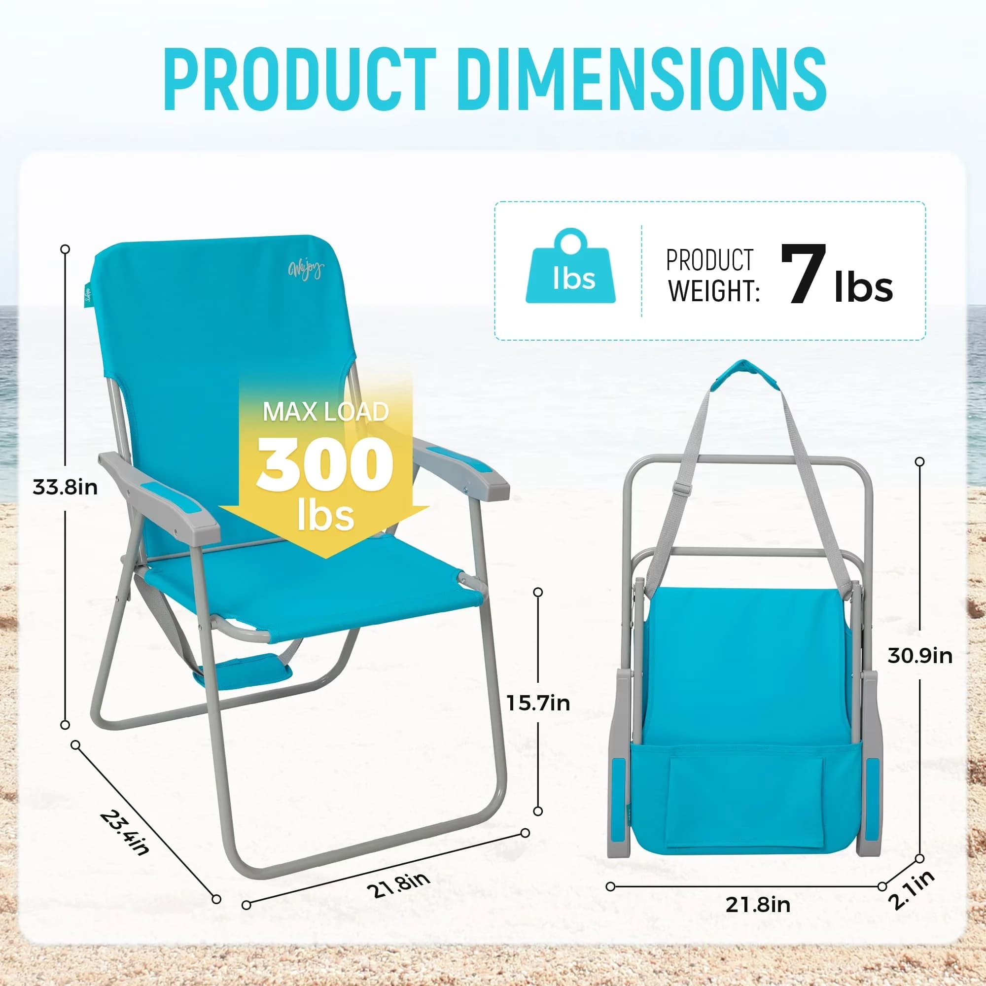 Beach Chair Durable with Folding, High Back Chairs - Blue for Home and Office Model 087BC8