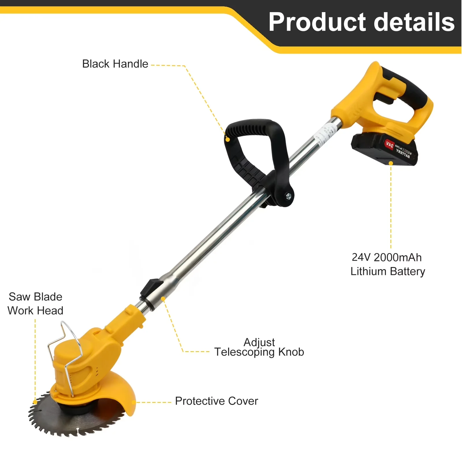 String Trimmer Classic with Battery, 24V, and Brush Cutter - Yellow-2000Mah for Garden Model E2826A