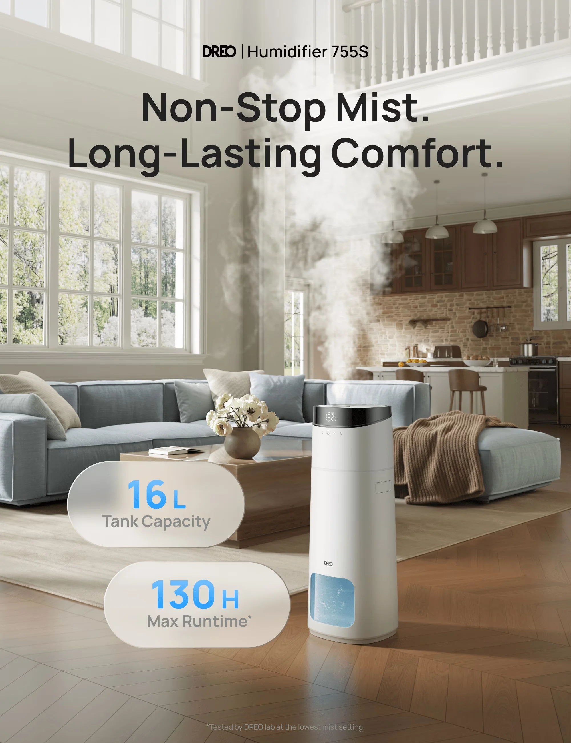 Quality Humidifier with Remote Controlled, Automatic Moisture Control, Water Level Indicator - White Model E43406