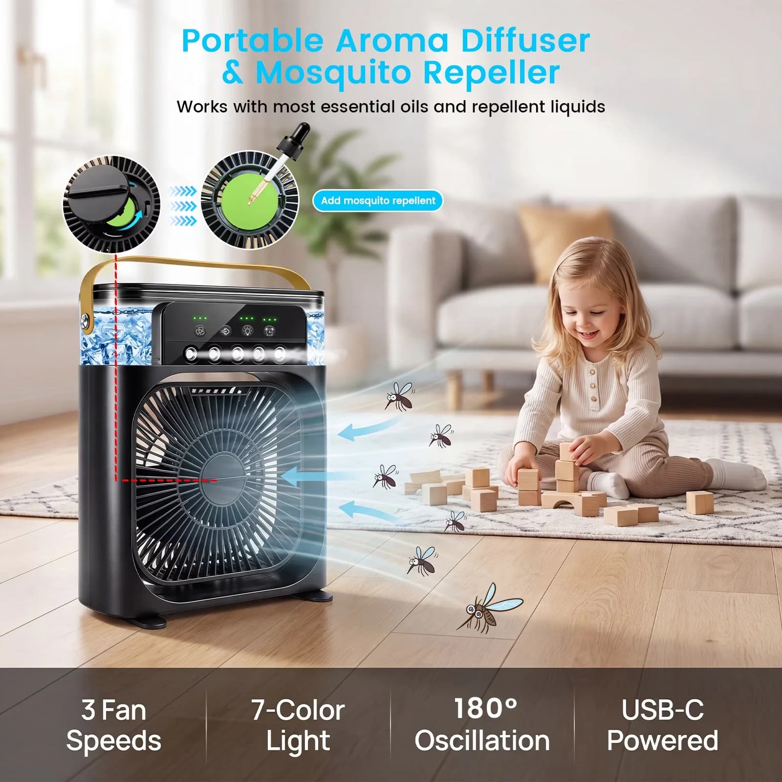 Versatile Fans In Cooling with Timer, Led Display, 10 Inch Ice Mist Desktop Fan - Black Model FA942E