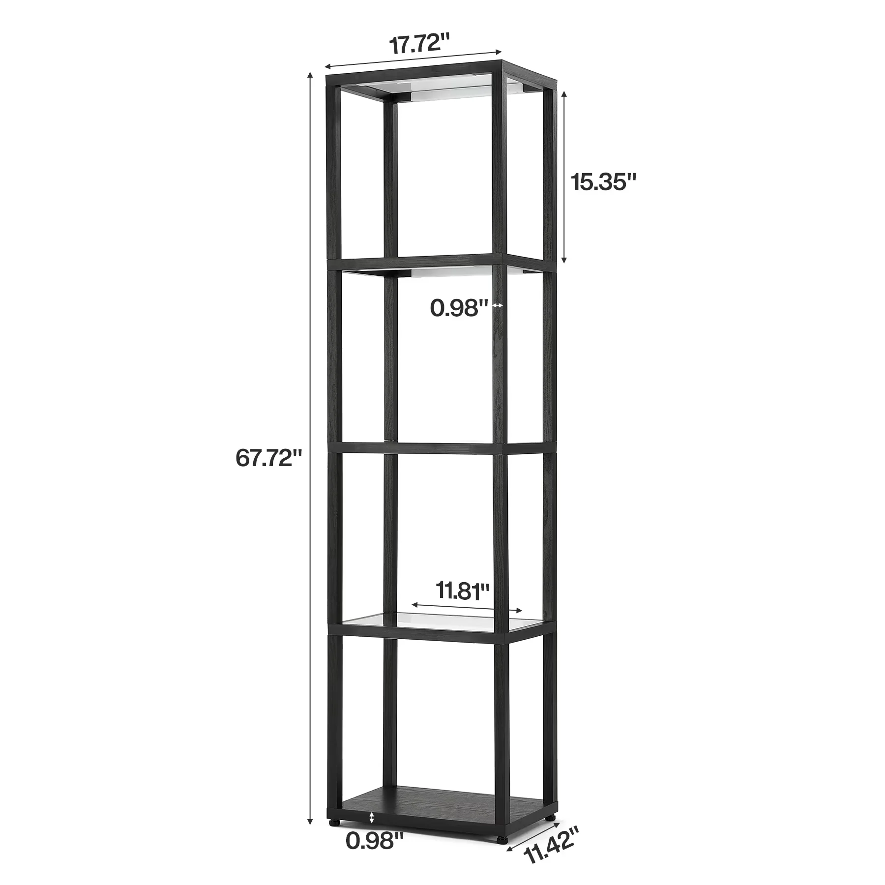 Sleek Floor Lamp with LED, Industrial, Shelf Lamps - Wood Black for Living Room Model 1E99CE