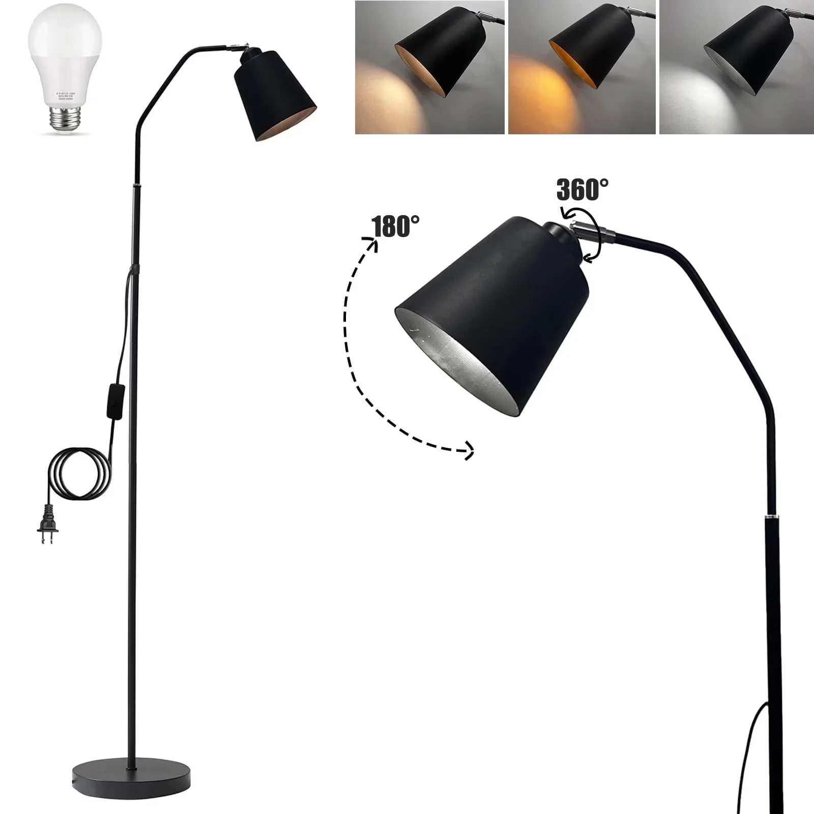 Versatile Floor Lamp with LED, Eco Friendly, 60 inch Black - Metal Black Model 963DC7