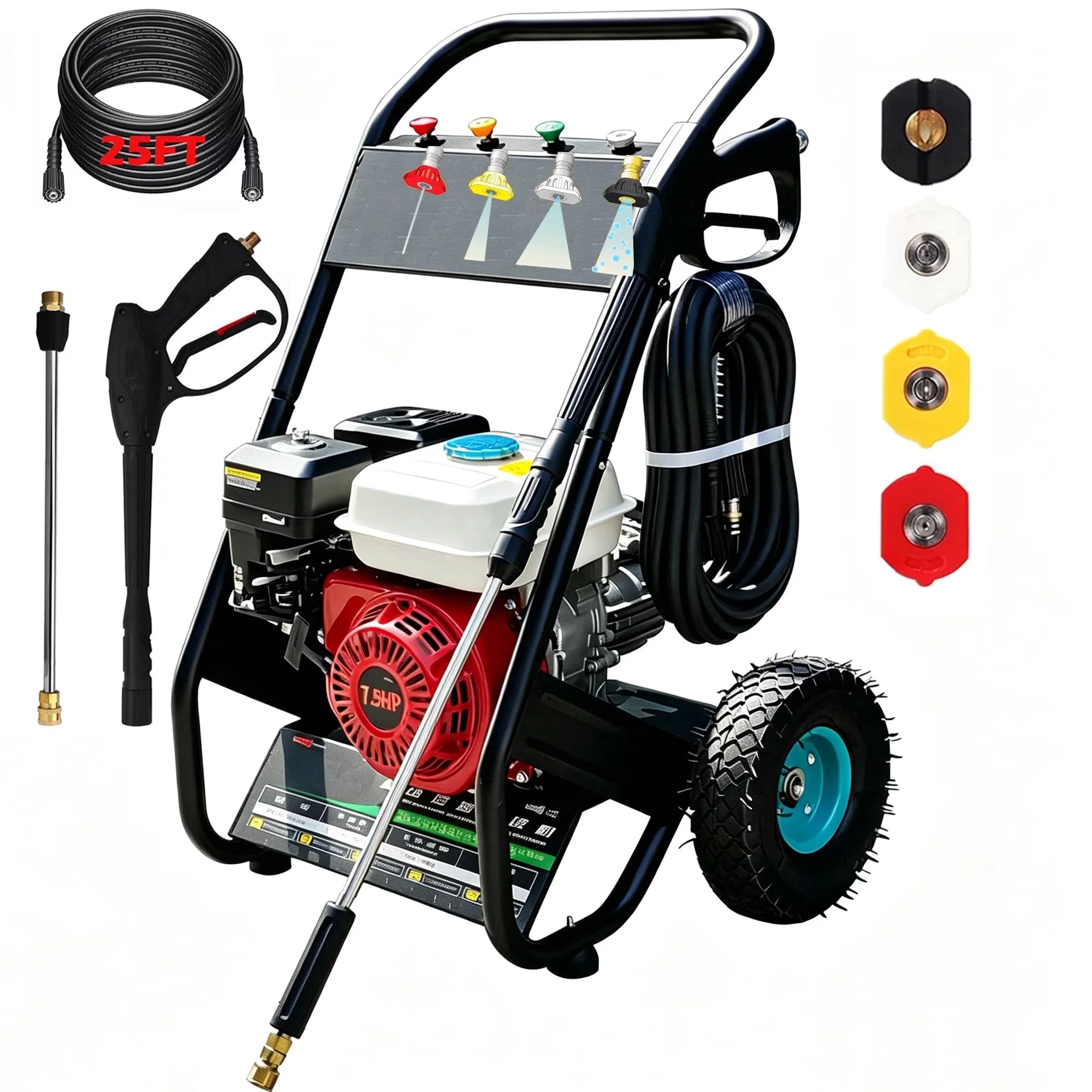 Efficient Pressure Washer with Quick Connect Tips, 25FT High Hose & 4 Quick Connect Nozzles for Outdoor - Model 5BB46E