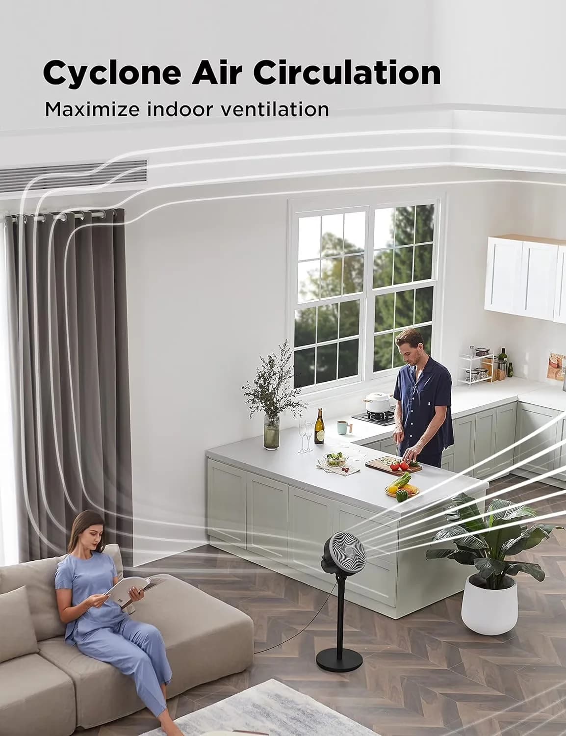 Modern Fans In Cooling with Oscillating, Adjustable Height, 2-In-1 Pedestal - Black Model DF1713