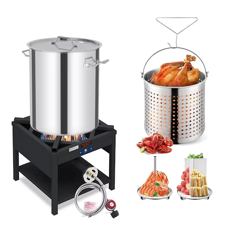 Outdoor Fryer Quality with 200000 BTU, 52QT Seafood Boiling Kit - Stainless Steel, Cast Iron for Large Model 0E8D50