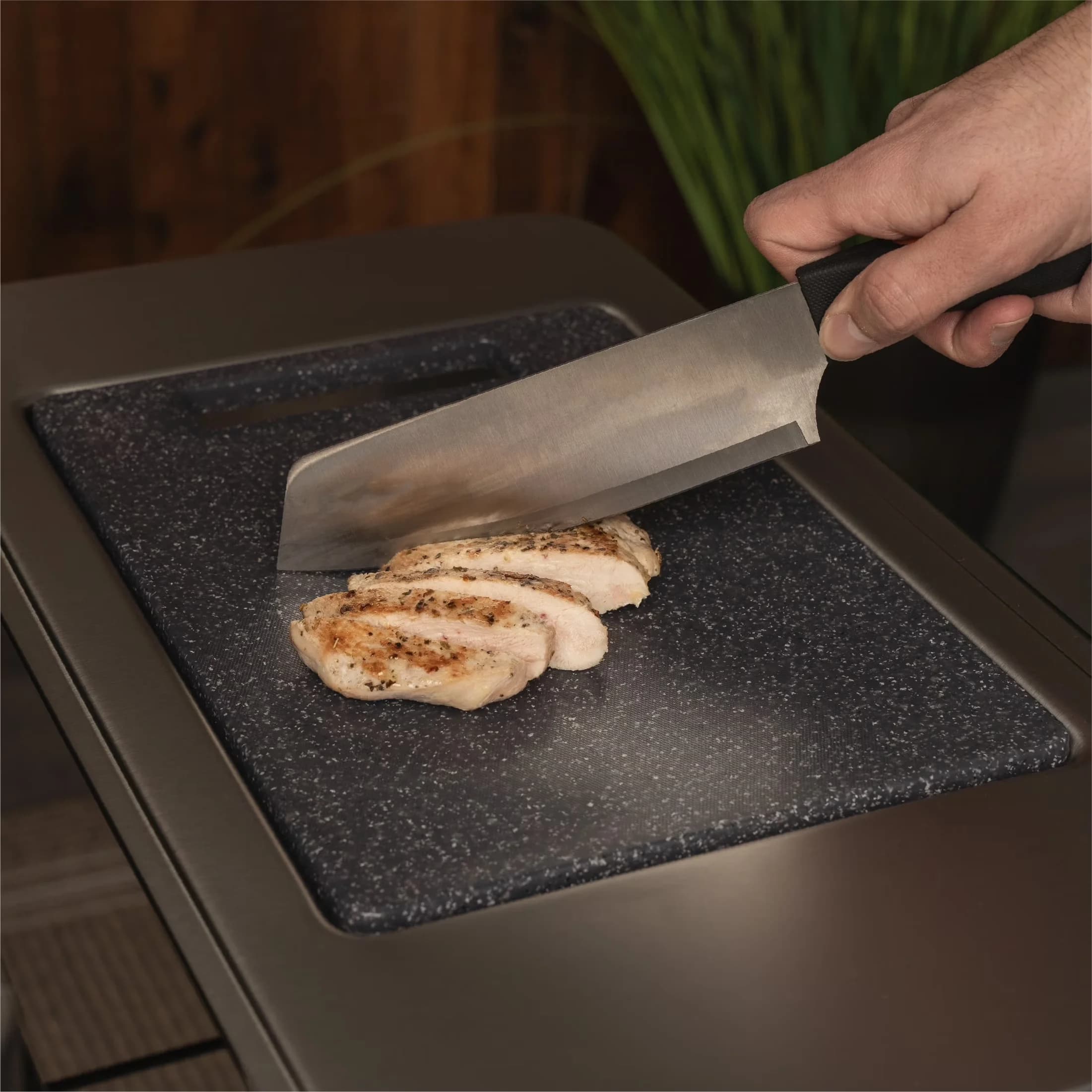 Flat Top Grill Sleek with Tool Holder, Enclosed Cabinet - Steel Silver Model 2AAA34