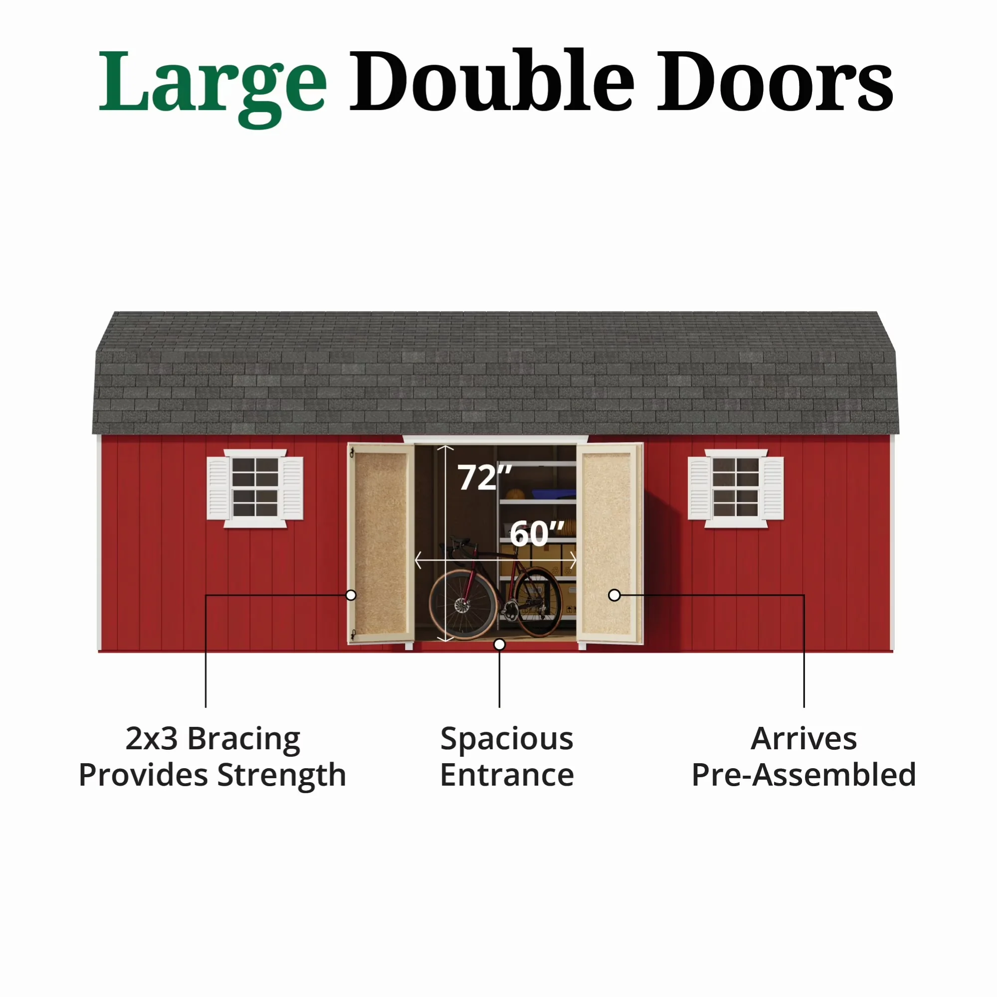 Professional Shed with 12x24 Value Gambrel Workshop Barn, 6 ft. Sidewalls and Floor - Brown Wood Model 9214F5