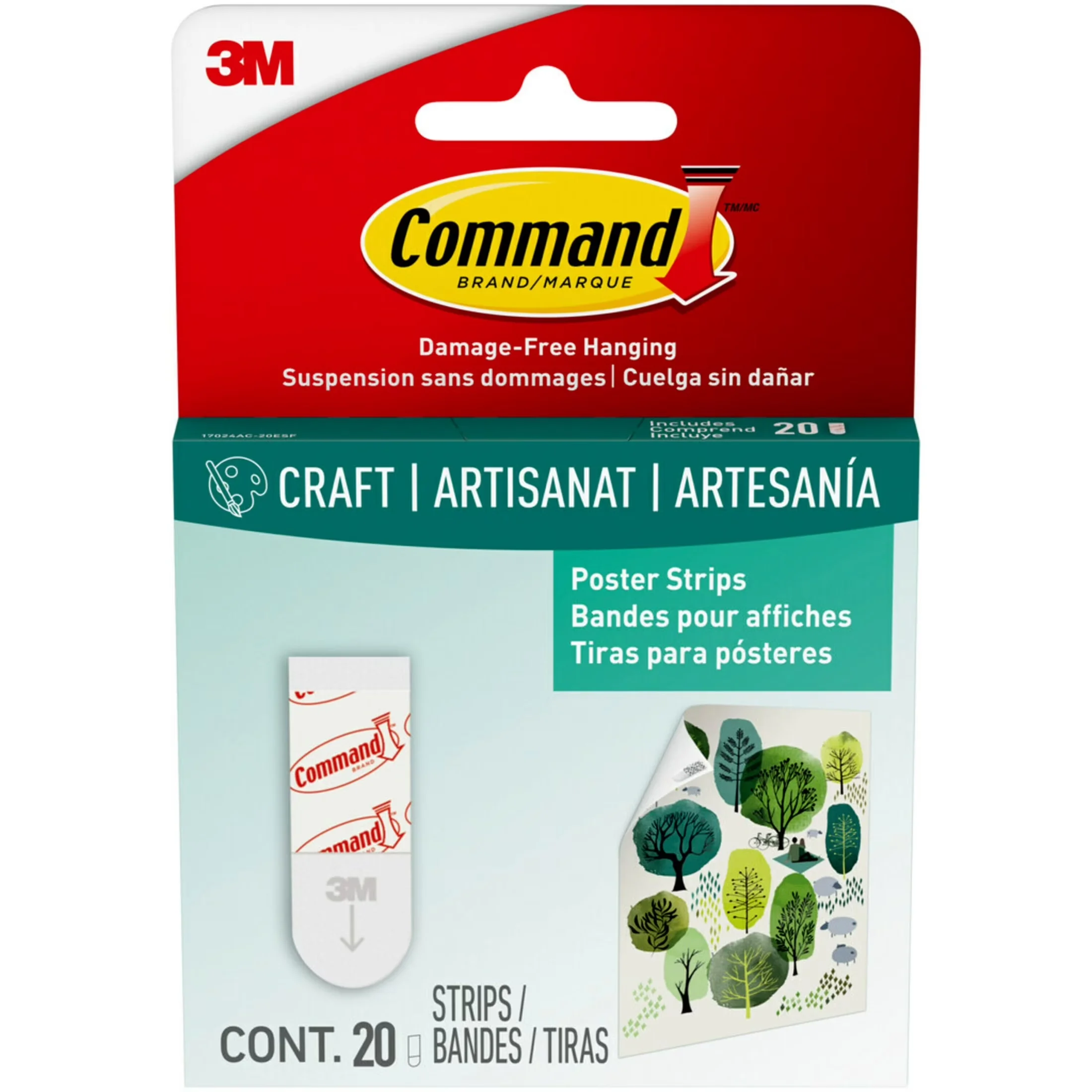 Reliable Damage-Free Hanging with Easy Installation, 20 Piece, Small White Poster Strips - White Metal Model 189838