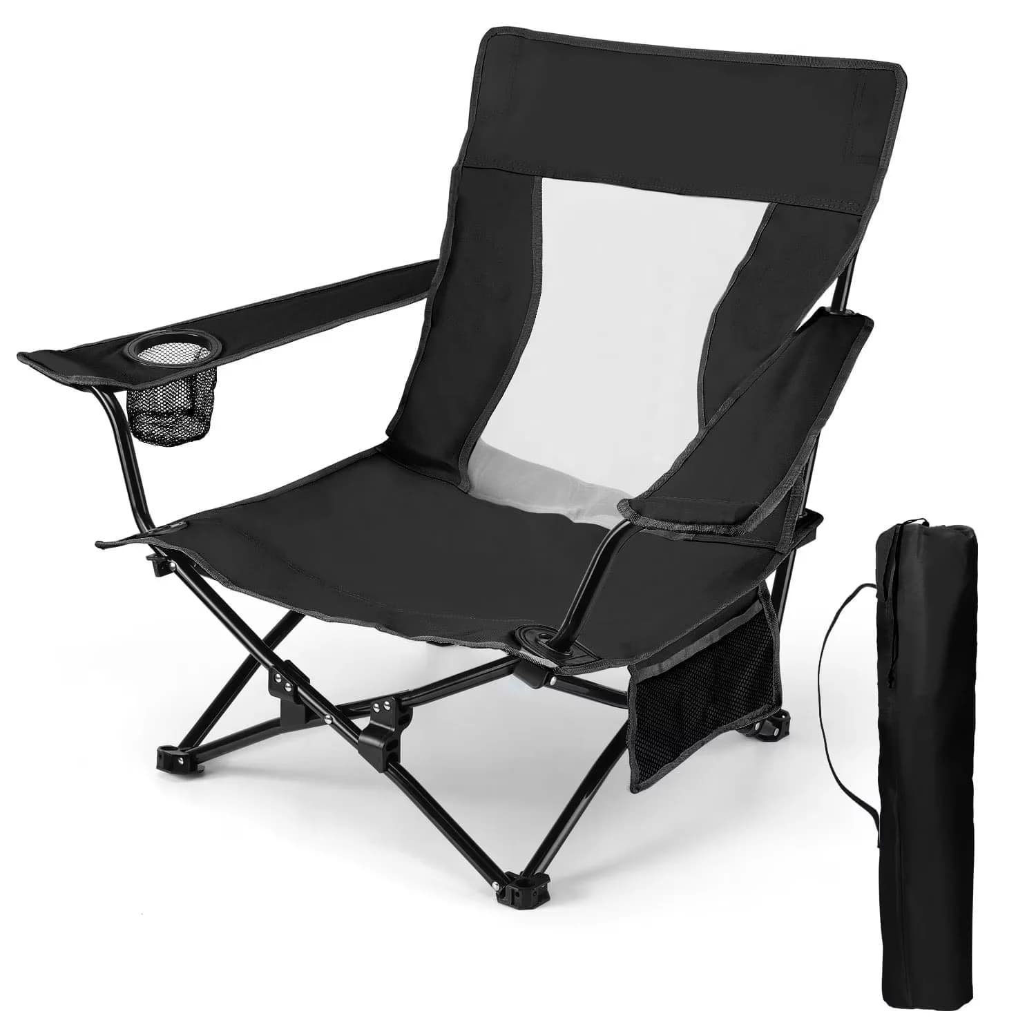 Durable Beach Chair with Rust Resistant, Weather-Resistant, Folding - Black for Camping, Outdoor Model EF8909