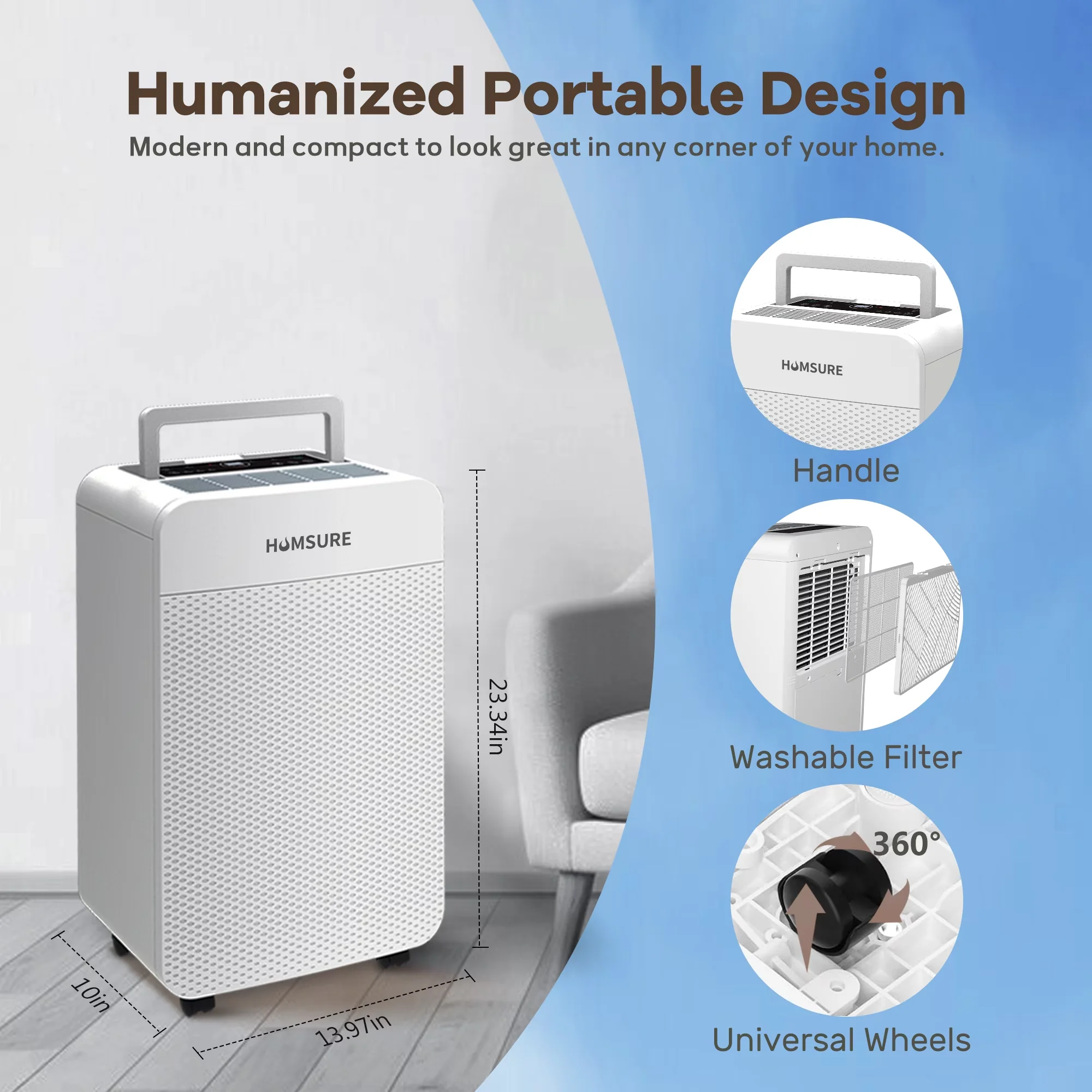 Efficient Dehumidifier with Automatic Defrost Control, Automatic Shut-Off, Bucket Full Indicator - White Model 385AEA