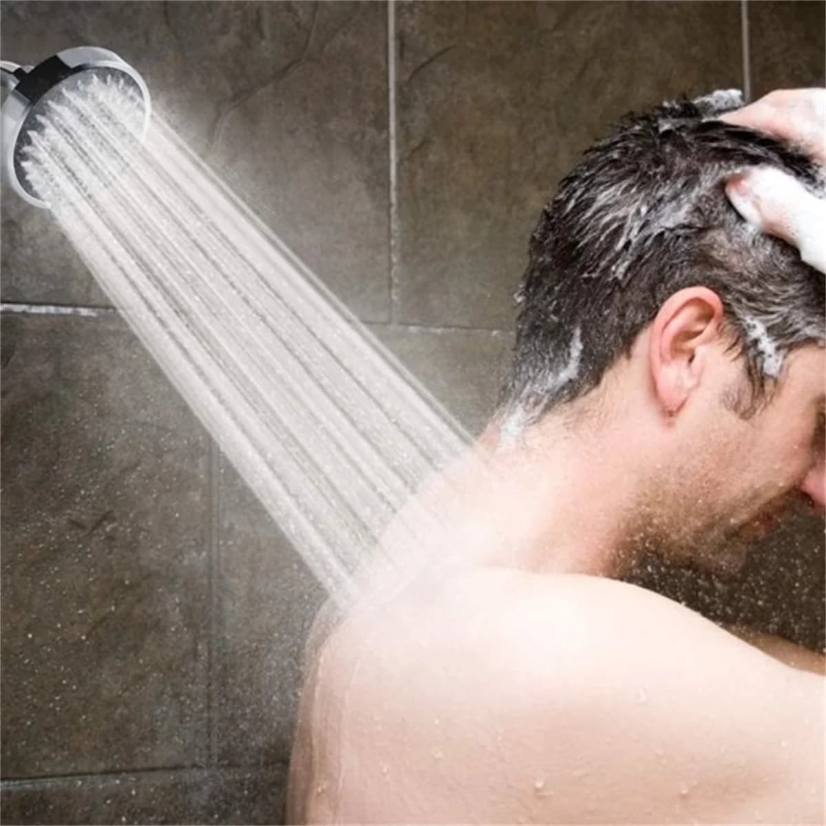 Sleek Shower Head with Adjustable, Adjustable Metal Swivel Ball Joint - Silver Abs Model B47101