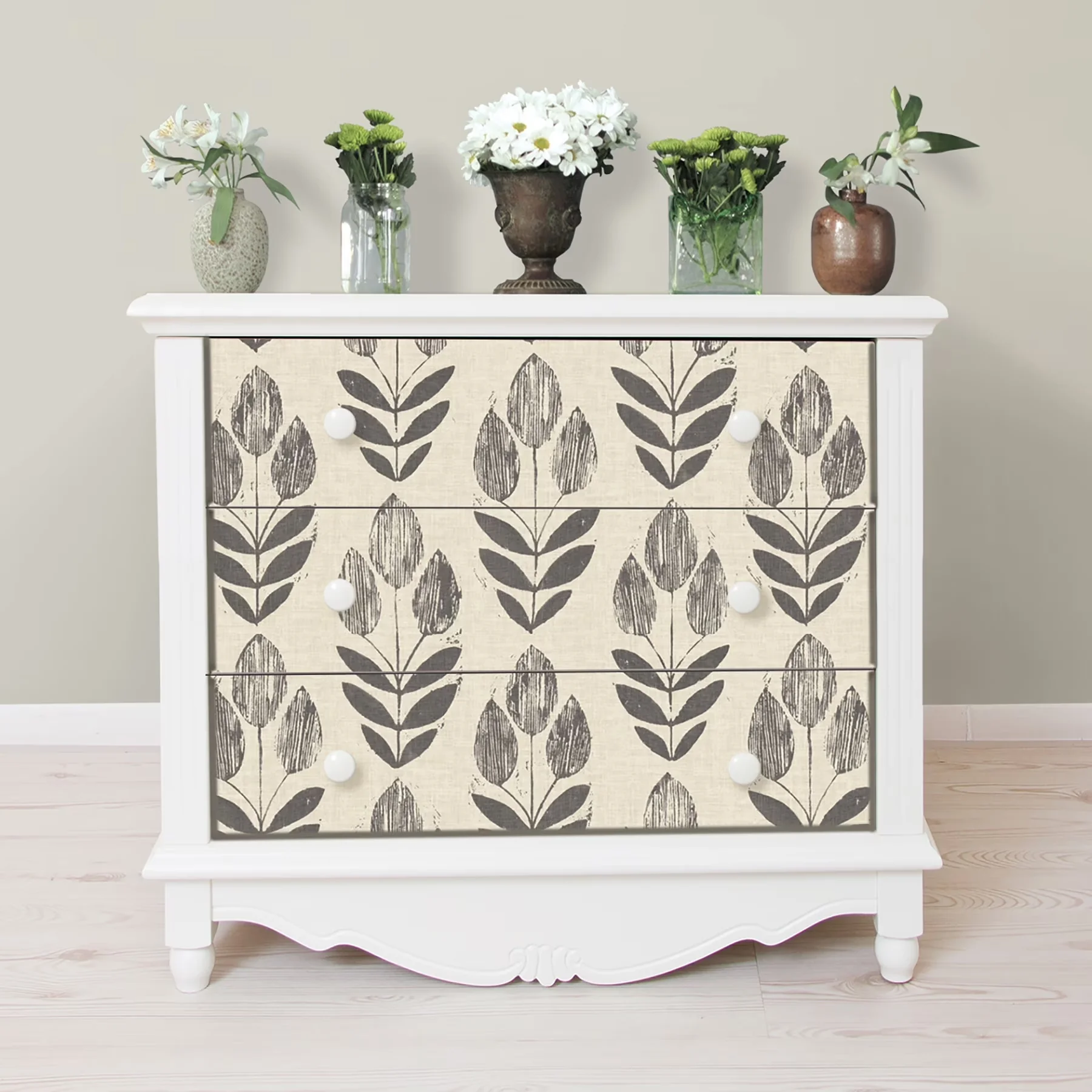 Versatile Wallpaper with Removable, 30.75 sq. ft, Design repeat of 20.8-in - Black, Beige Vinyl Model 49DA7A