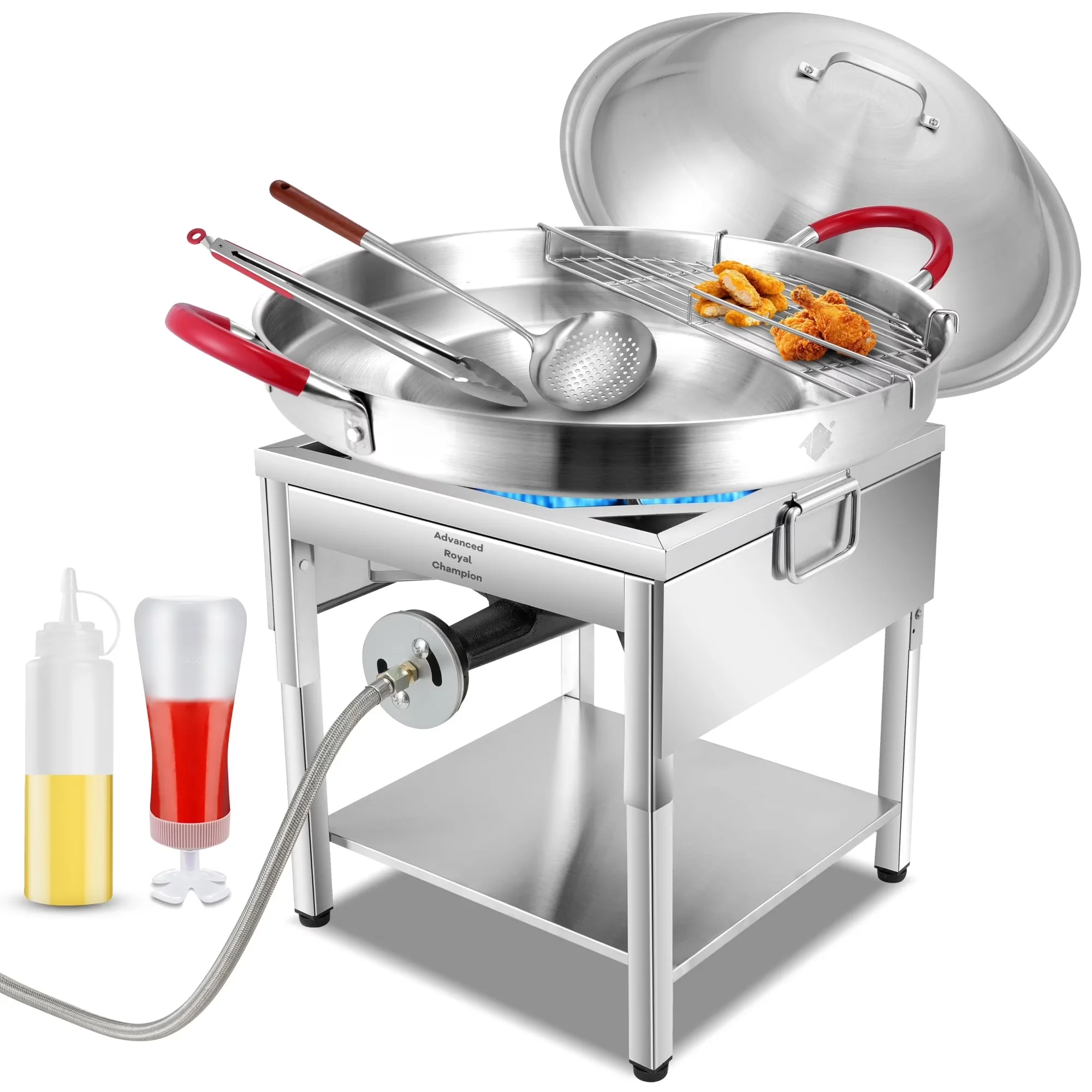 Essential Flat Top Grill with 200000 BTU, Portable - Silver Stainless Steel for Camping Model 5FAFC9