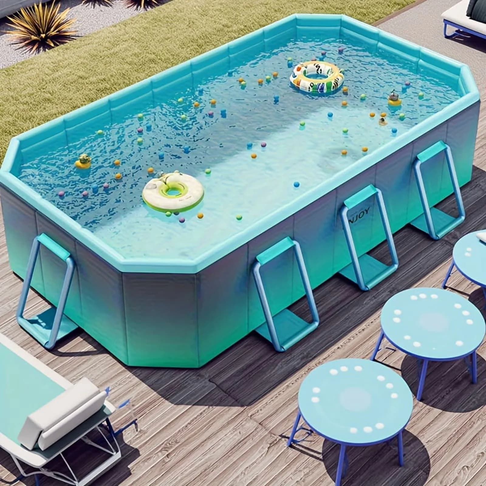 Compact Inflatable Pool with No-Inflation Adult Swimming, 82/102 Inch No-Installation - Blue for Home, Outdoor Model C3804B