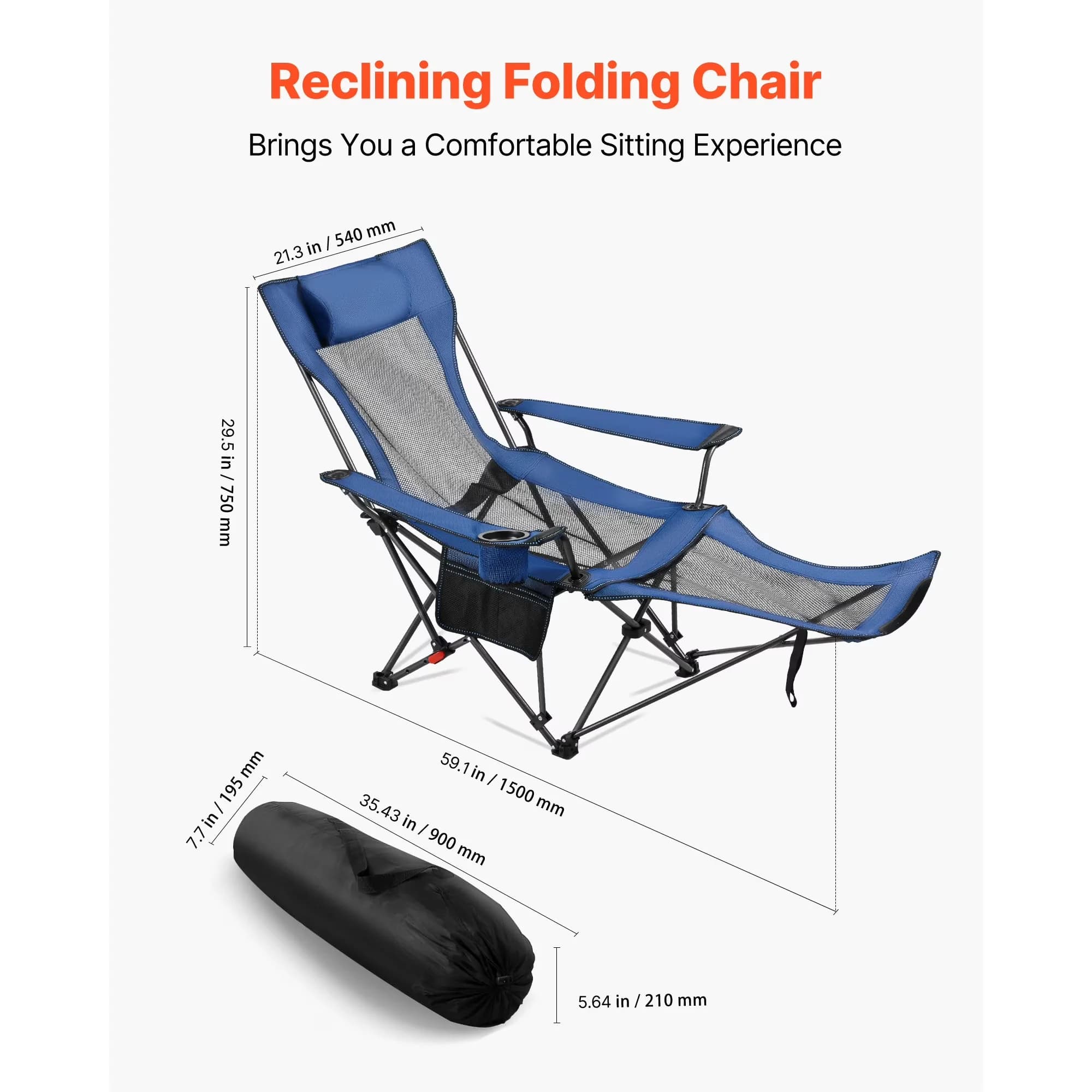 Beach Chair Reliable with Folding, Adjustable, Reclining Camping - Blue Model C32390
