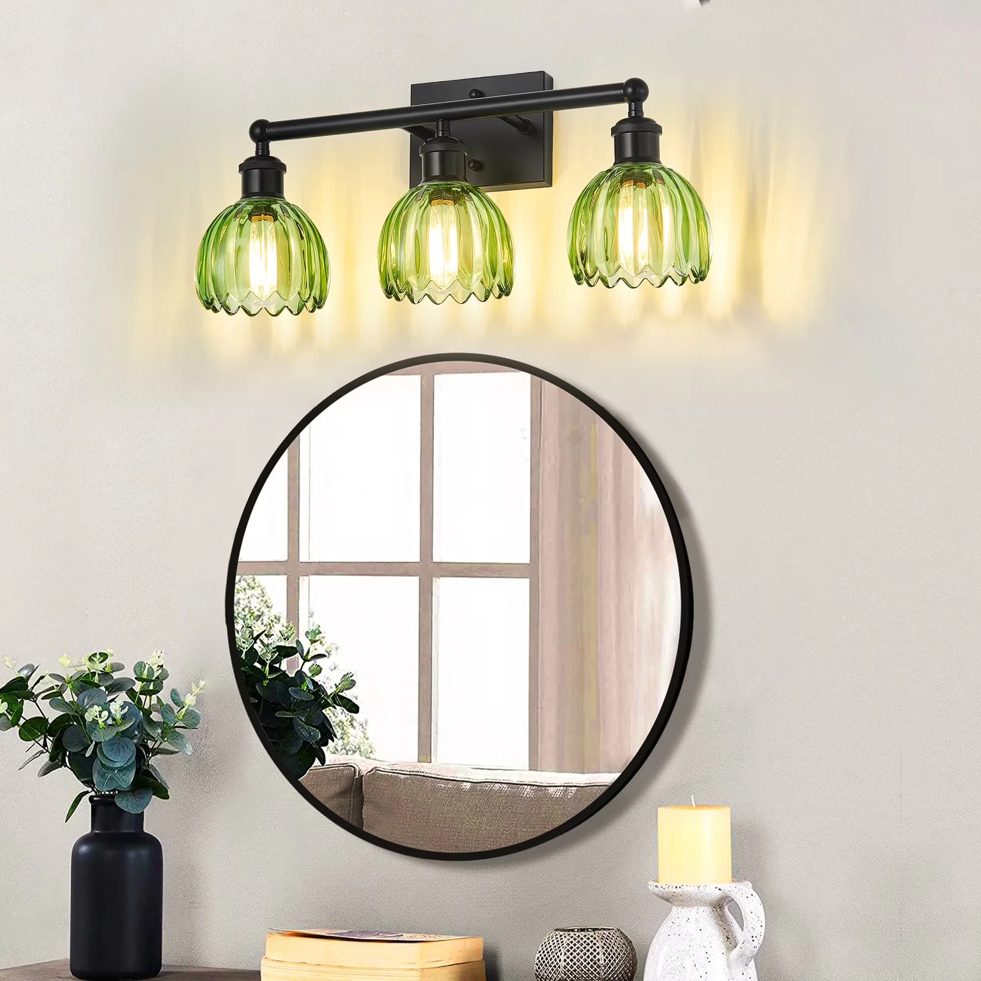 Bathroom Renovation Compact with Incandescent, Modern, Dimmable - Metal;Glass Black, Green Model E93AB5