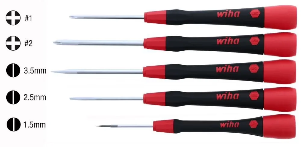Sleek Hand Tool Set with Precision, 2.5mmx50mm, 5 Piece Includes: Slotted 1.5mmx40mm - Black Steel Model 2A61EE