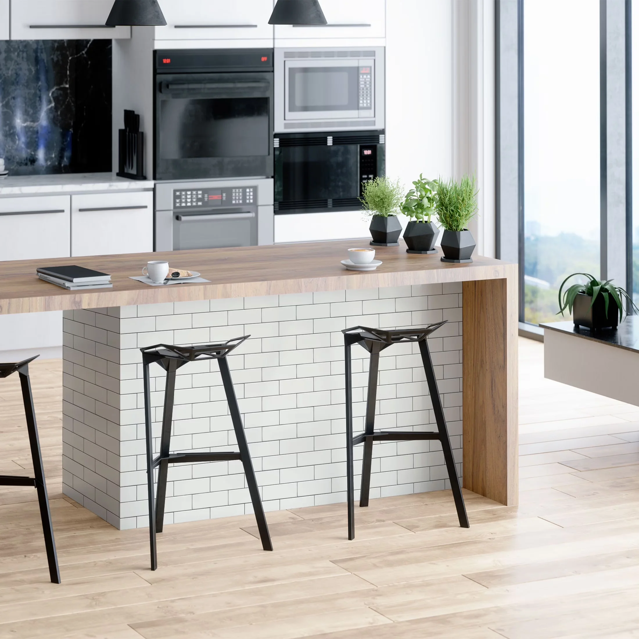 Efficient Wallpaper with Removable, 13.35 Sq. Ft, White Subway Tile Peel and Stick - White Vinyl Model 3396AC