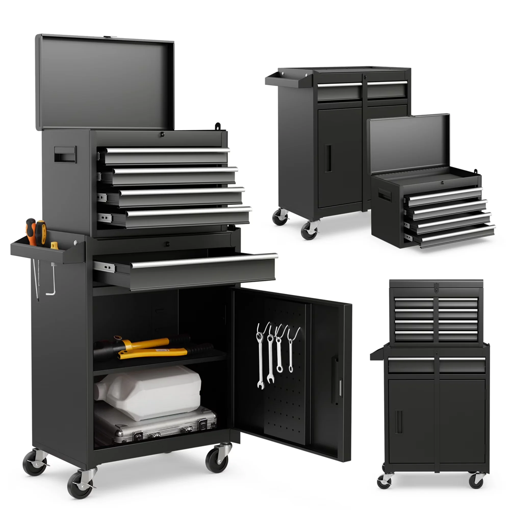 Stylish Toolstorage with Lockable, Wheels Black - Metal Black Drawer - Built to Last Model 259302