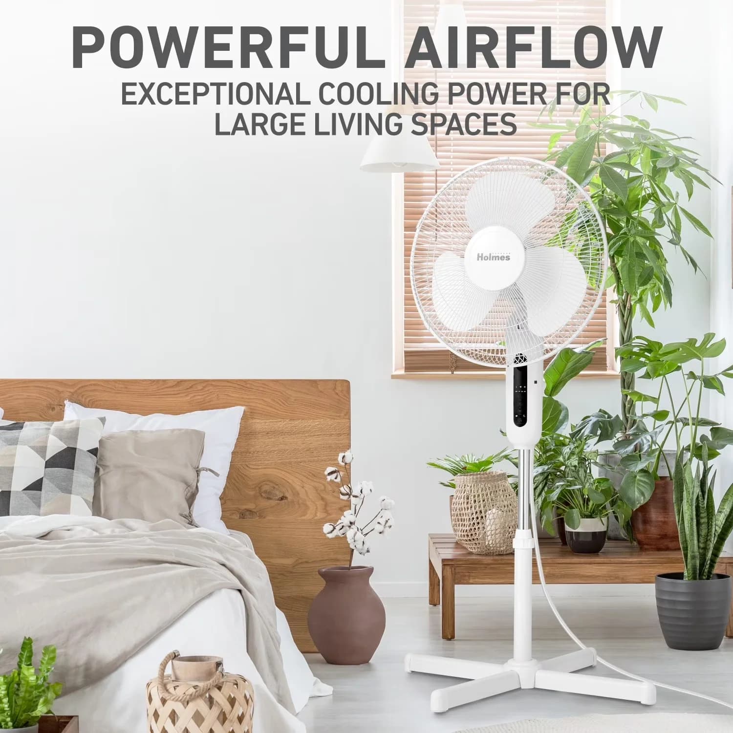 Sleek Fans In Cooling with Remote Controlled, Remote, 16" Digital Stand Fan - White Plastic Model FAE41B