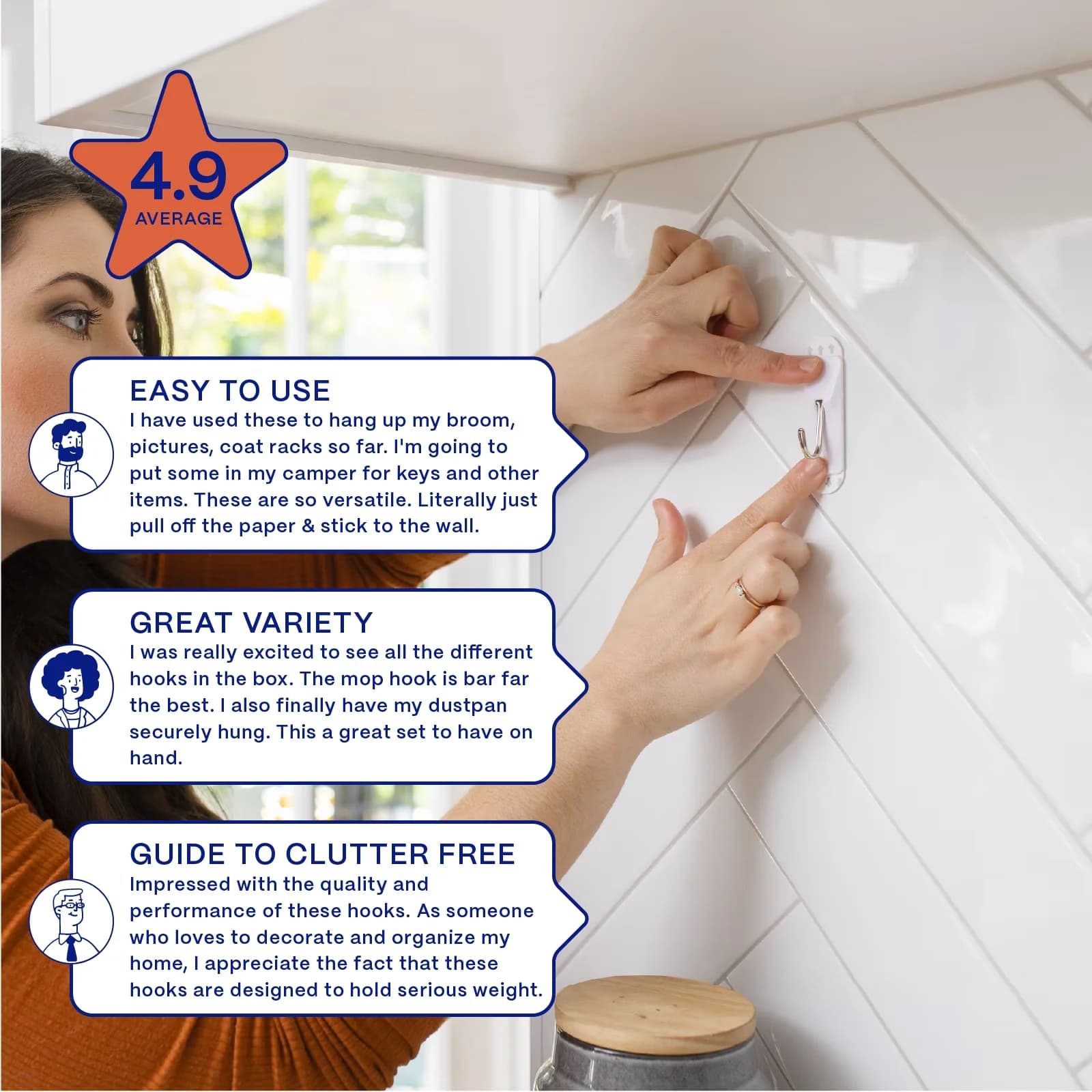 Premium Damage-Free Hanging with Easy-To-Use, Assorted Pieces, Easy Installation - Plastic White for Kitchen, Home Model 4DBF7B