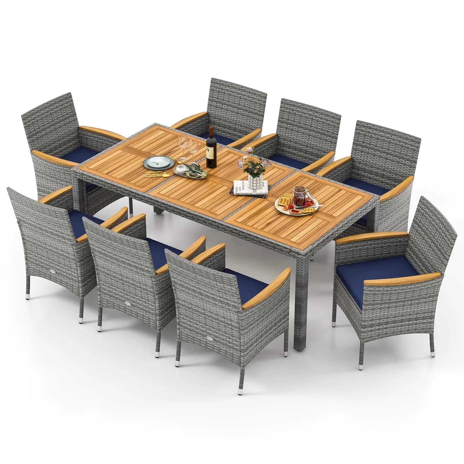Compact Patio Dining Set with The weighted base is required - Blue Rattan Model B821BB