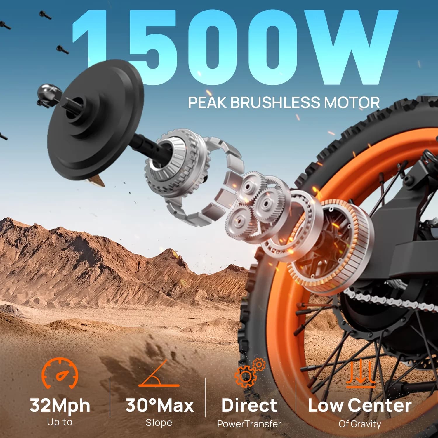 Electric Bike Versatile with Battery, 1500W, 48V - Black for Daily Use Model 9BD32F