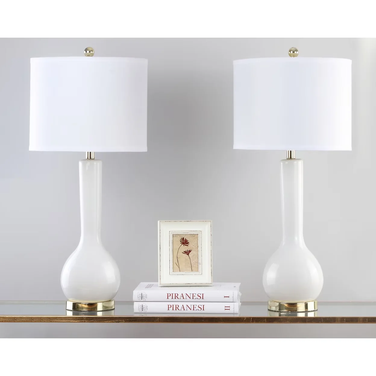 Modern Lamp Set with Modern, Energy Efficient, Mae 30.5 in. H Long Neck Ceramic Table - White Ceramic Model 25E926