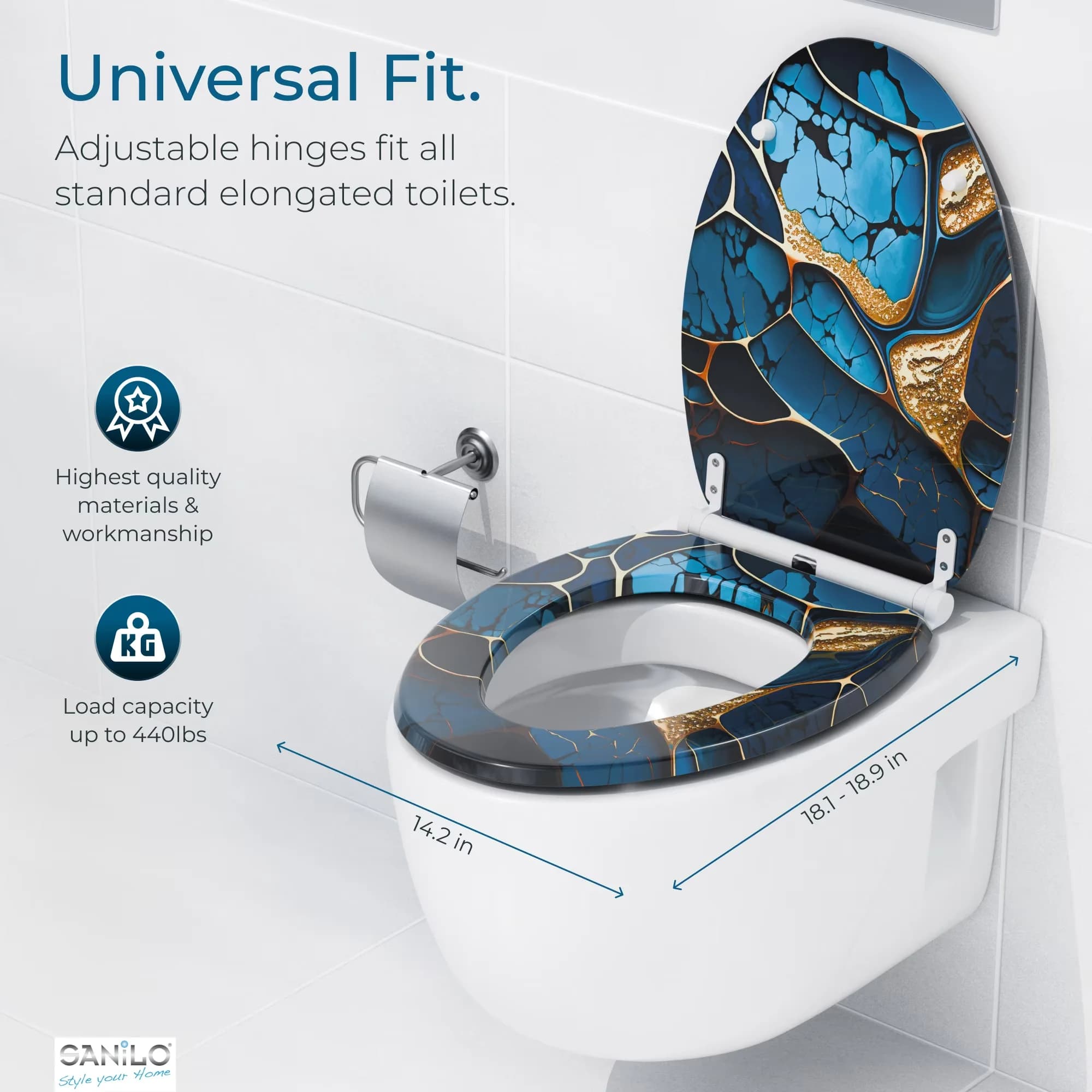 Versatile Toilet Seats And Lid with Easy To Install, Adjustable - Molded Wood Blue Model 9CFAC8