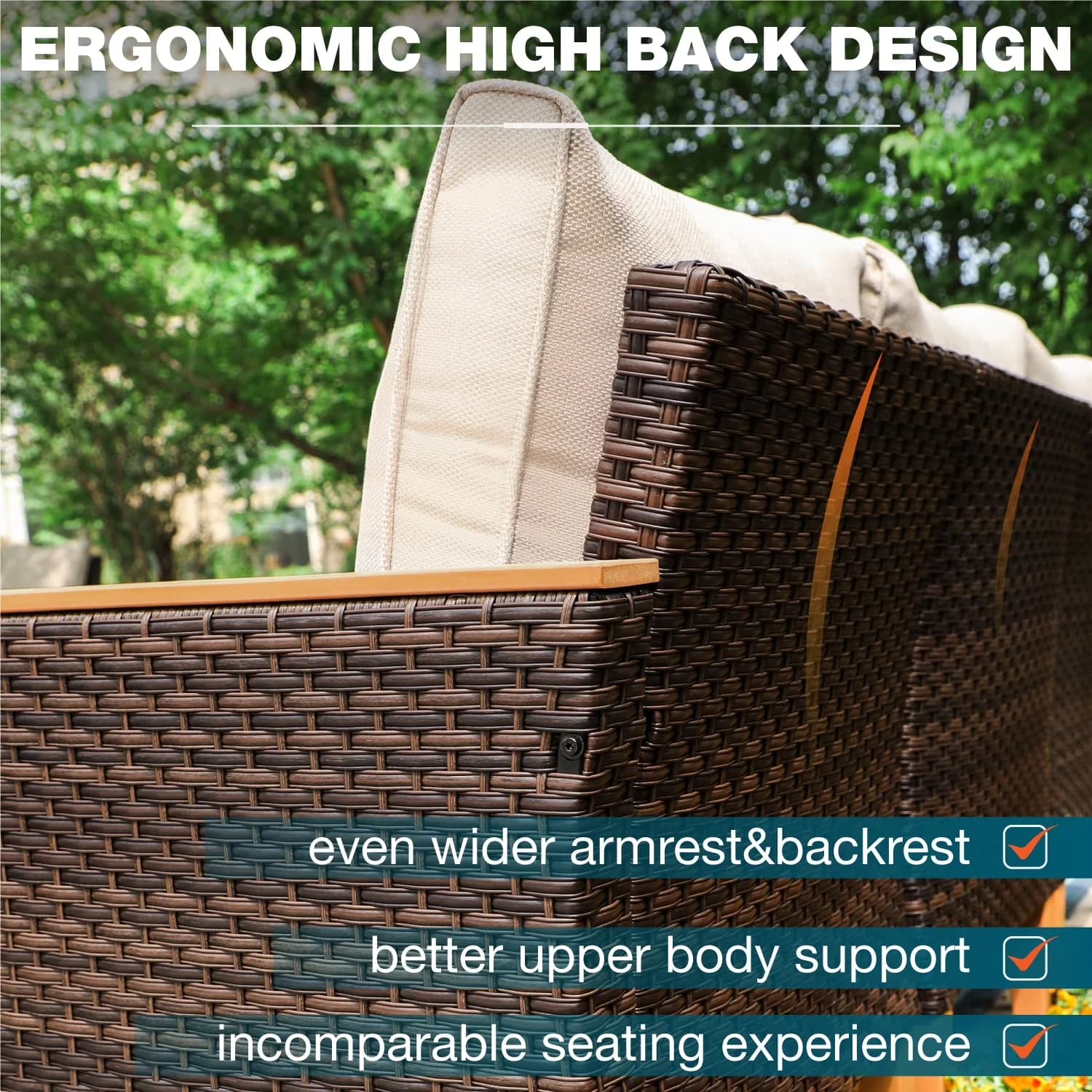 Patio Conversation Set Premium with Weatherproof, Beige Cushions - Beige Rattan;Steel Model 85C74E