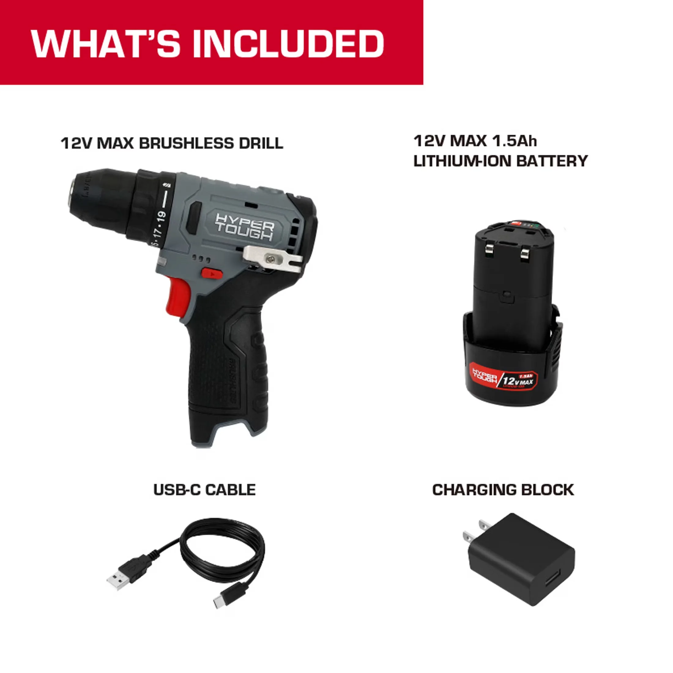 Drills Driver Sleek with Battery, 12V, Variable Speed - Gray - Ergonomic Design Model 732188
