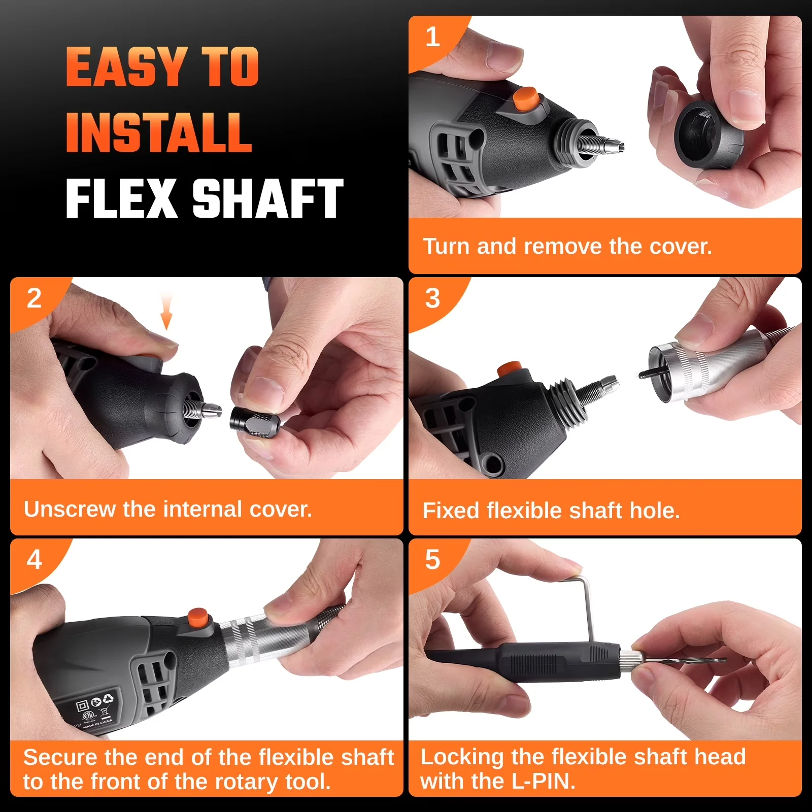 Essential Drills Driver with 160W, Adjustable, Rotary Tool Kit - Black Model E4878E