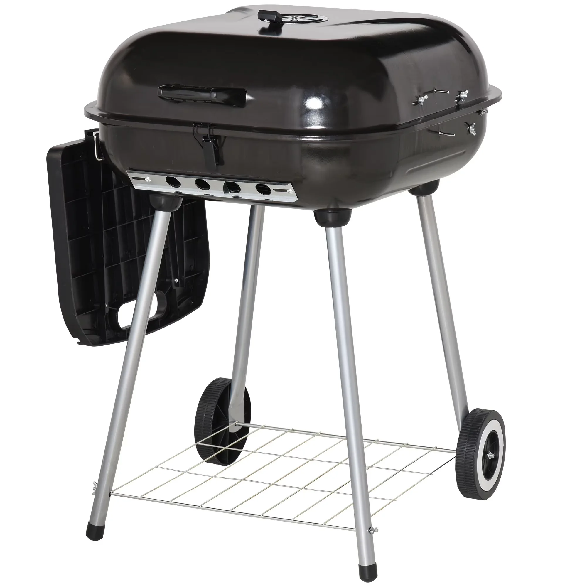 Reliable Flat Top Grill with Warming Rack, Portable, 21" Portable Charcoal BBQ & Smoker - Steel Black Model 6BEE57