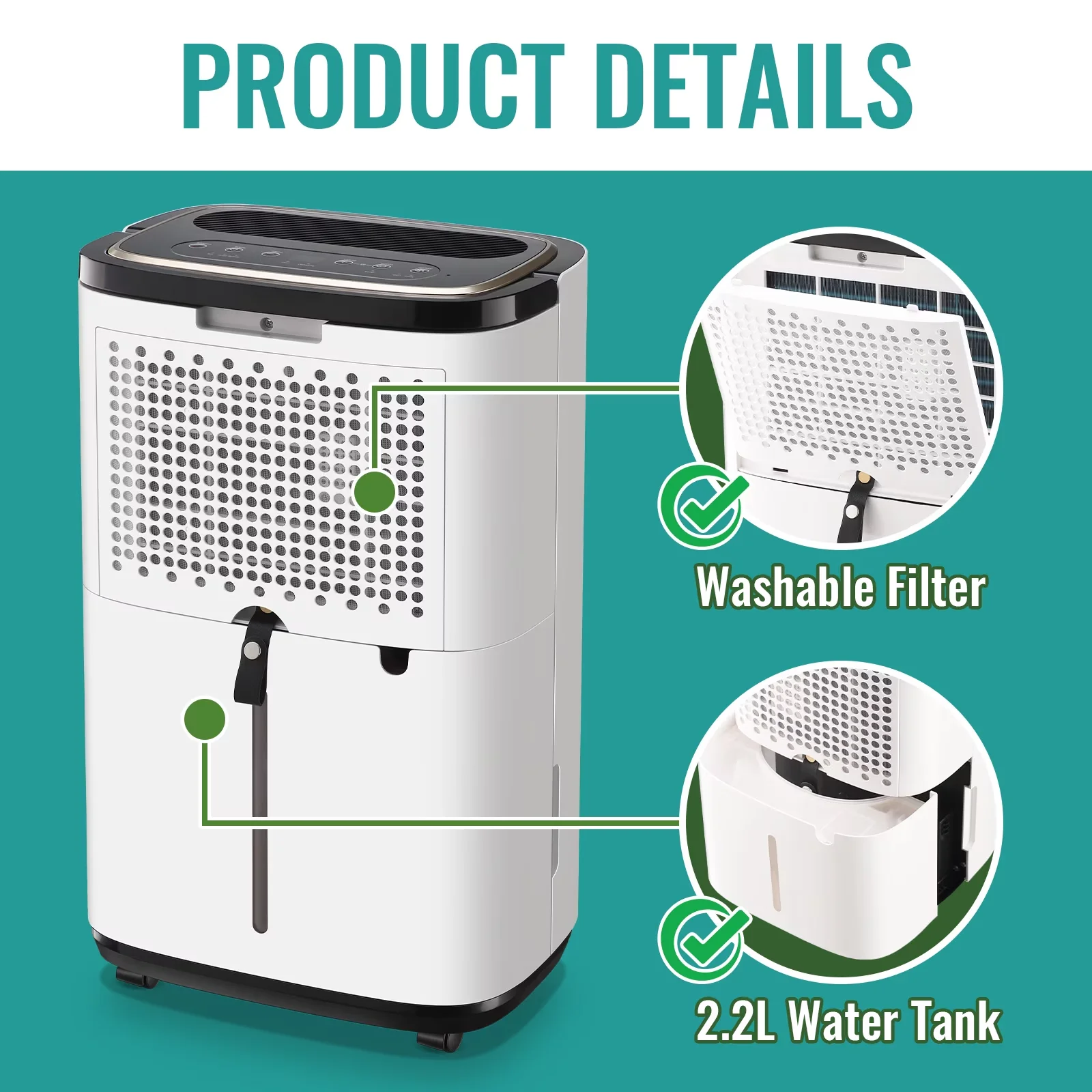 Efficient Dehumidifier with Built-In Pump, Energy Efficient, 30 Pints Portable Home - Model E32A66