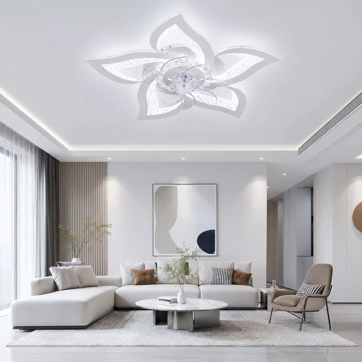 Ceiling Fan Premium with LED, Energy Efficient - White for Living Room, Bedroom Model AC6DB6
