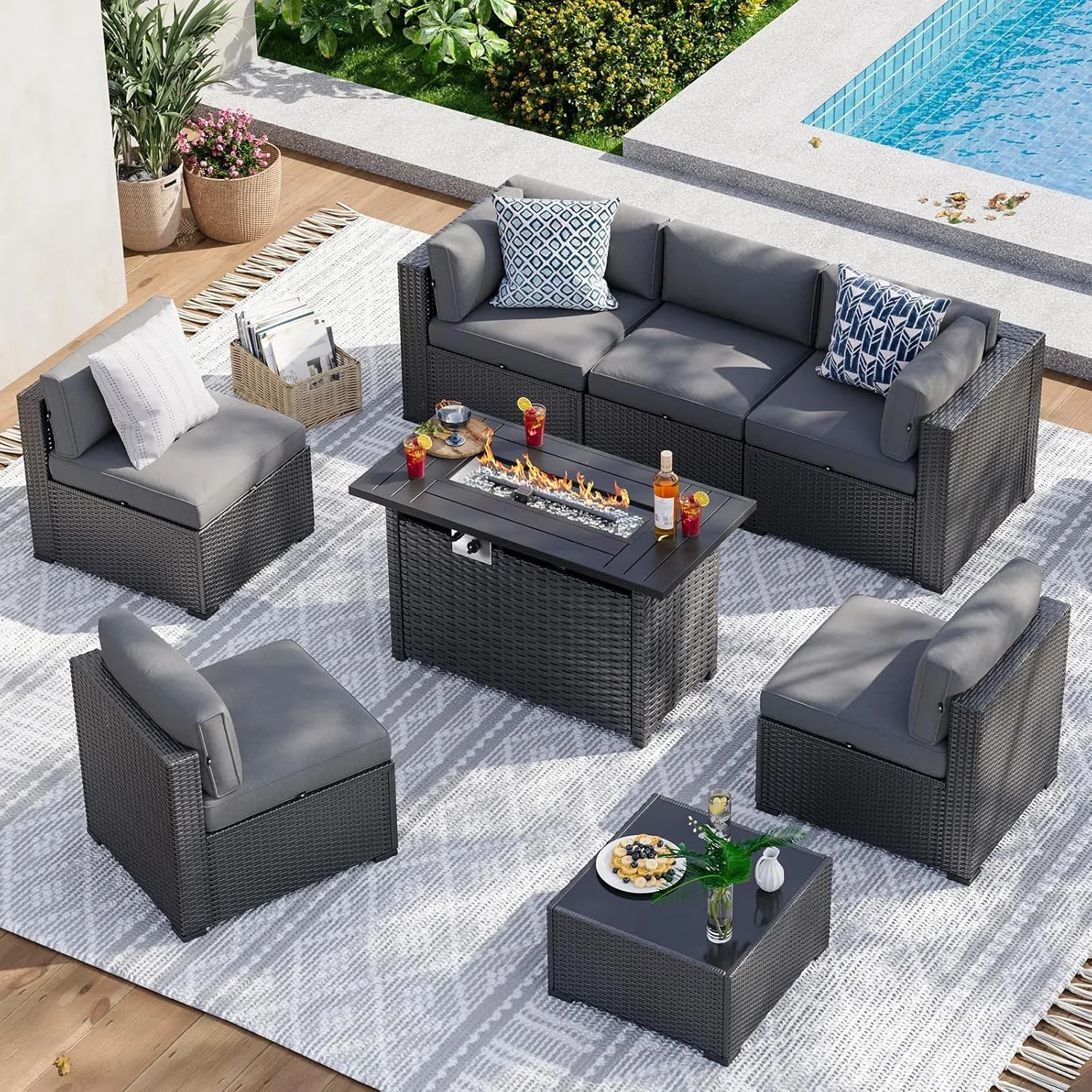 Outdoor Sofas Sectional Durable with Weatherproof, Thickened Cushion, 8 Piece Patio Furniture Set - Model CCD3DA