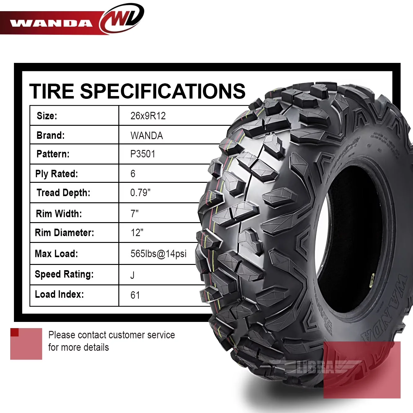 Sleek Atv Tire with Replacement, Tire Specifications Tire Size: 26x11R12 - Model DB4CBE