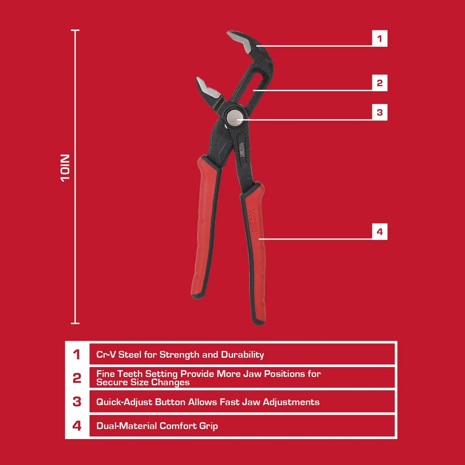 Versatile Hand Tool with Comfort Grip, 10-inch Quick Adjust Groove Joint Pliers - 10" Model C2D8AA