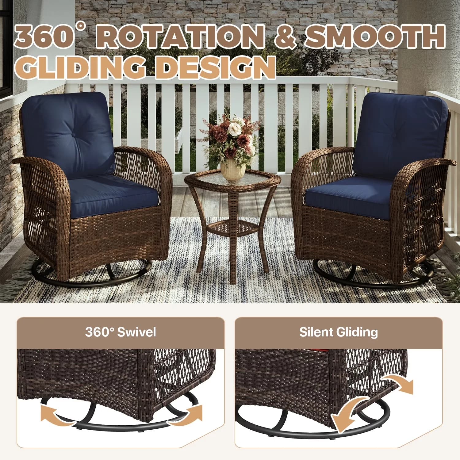 Innovative Patio Dining Set with Weatherproof, Portable - Rattan, Nonwoven Fabric, Sponge Blue Model 8F46C8