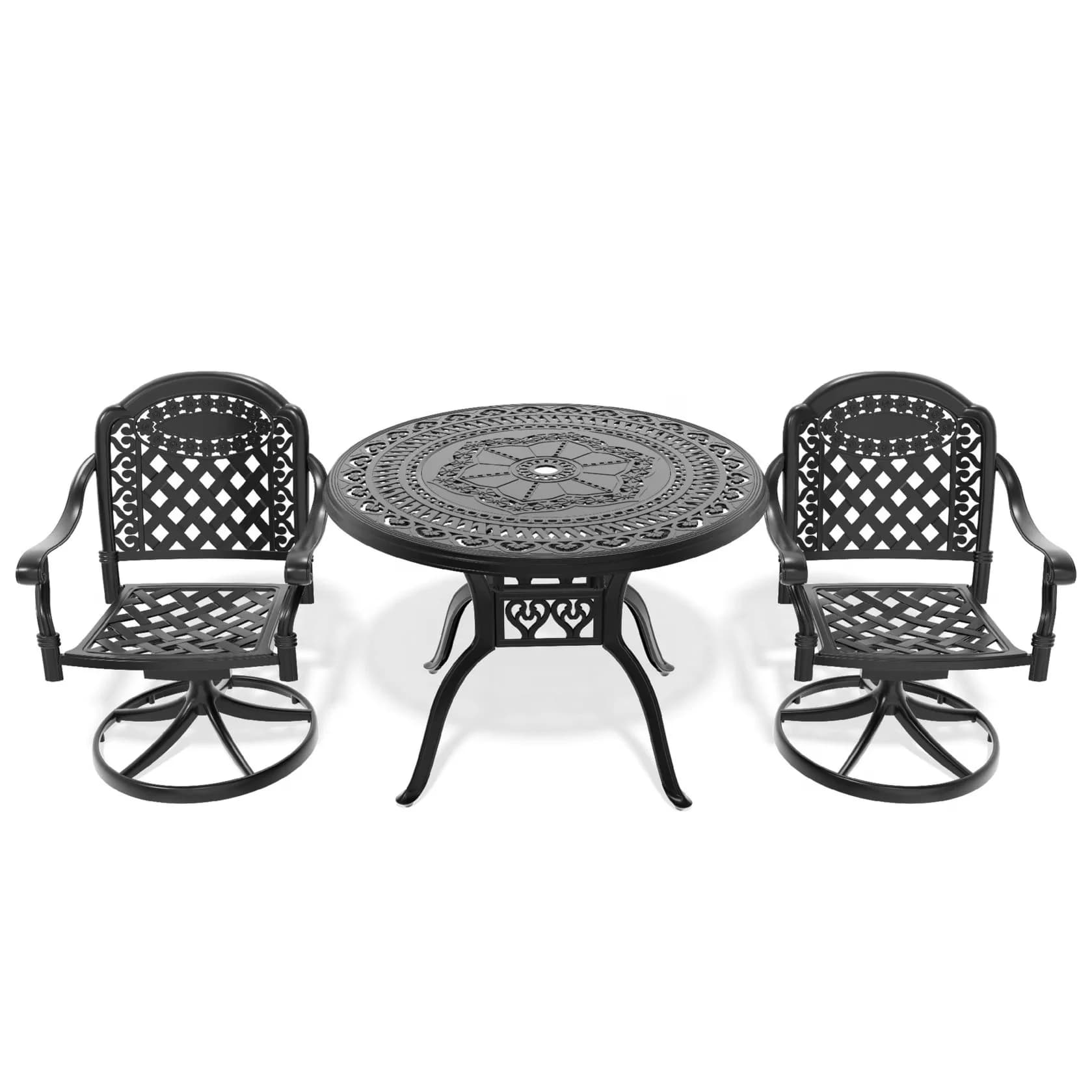 Premium Patio Chair with Free Cushions / Corrosion-Resistant, All-Weather 3-Piece Set - Black Model B63442