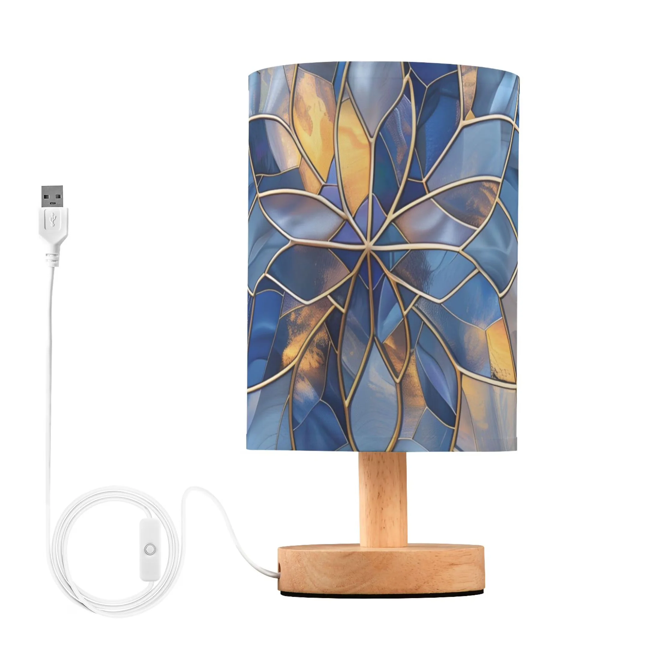 Premium Table Lamp with LED, Usb Port, Modern - Blue Wood for Kids Room, Living Room Model 986B35