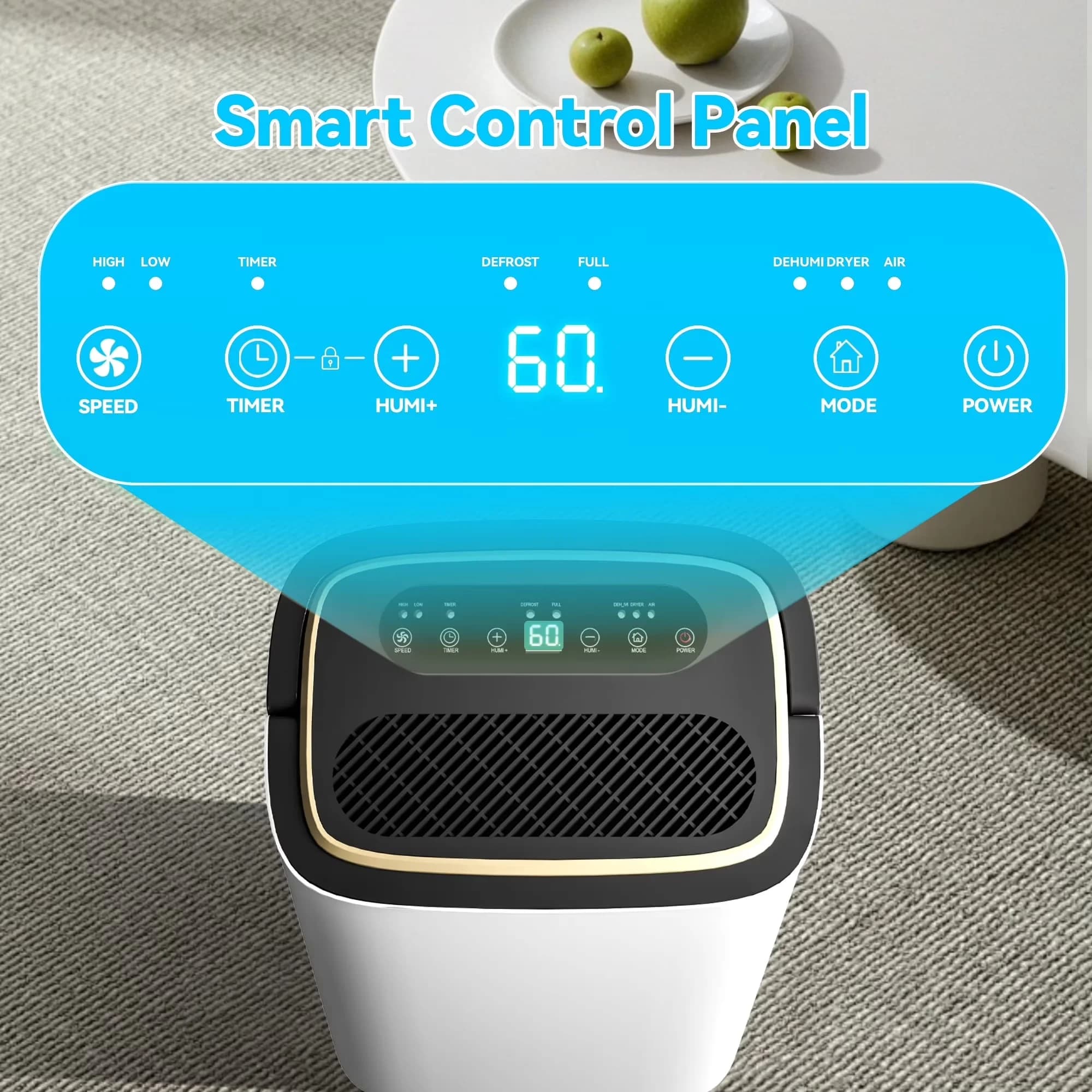 Efficient Dehumidifier with 3 Modes, 9-Pint (DOE) Multi-Function for Home, Office - Model D8DA48