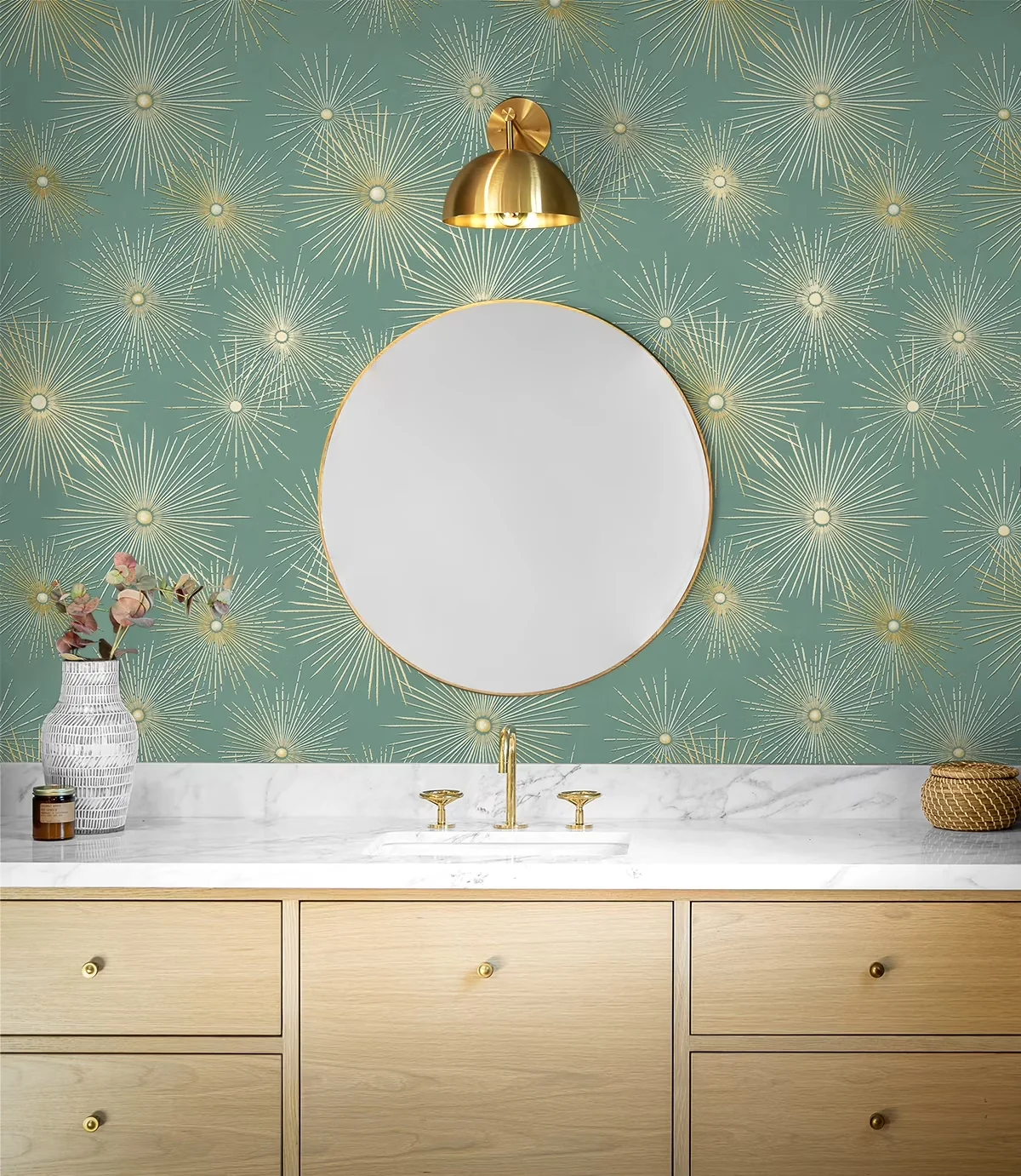 Durable Wallpaper with Removable - Self-Adhesive Vinyl Teal & Metallic Gold Model 2213B7