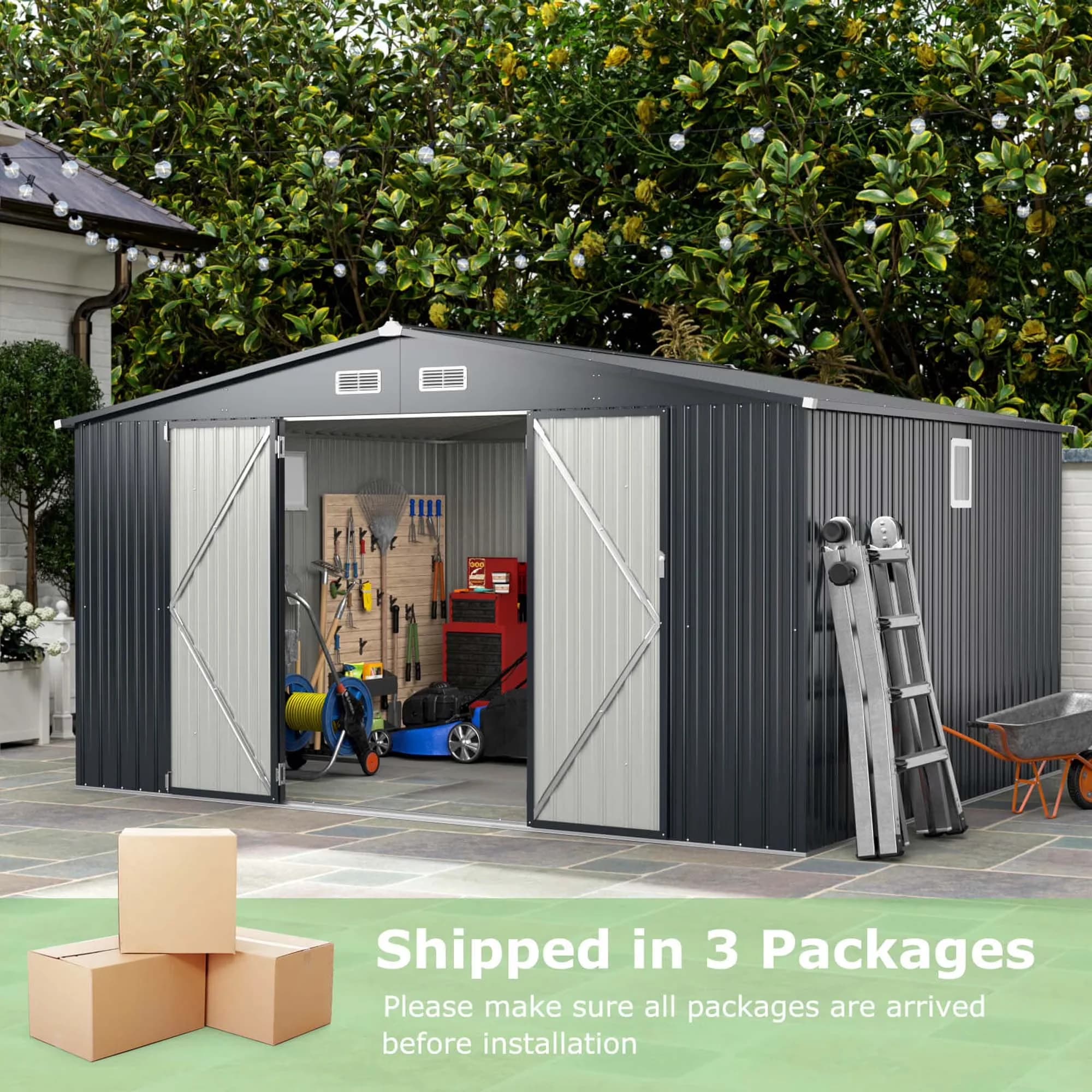 Sleek Shed with Rust Resistant - Galvanized Metal Gray 12 x 9 - Commercial Quality Model A20E53