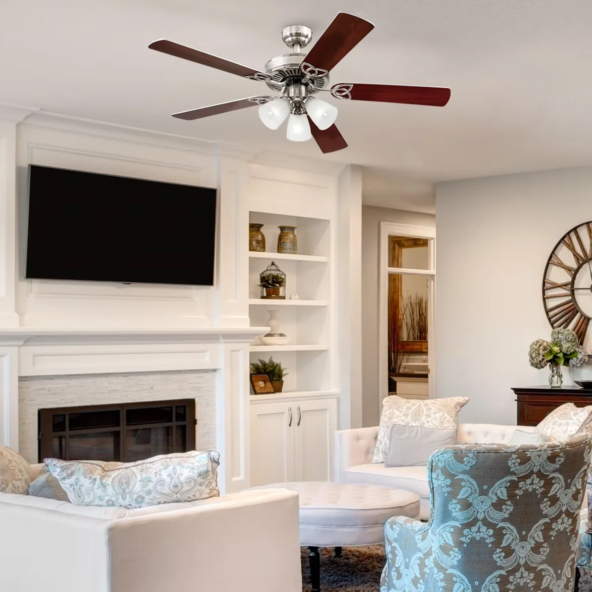 Durable Ceiling Fan with LED, Modern, Dimmable - Candelabra Base Brown Model B6B295