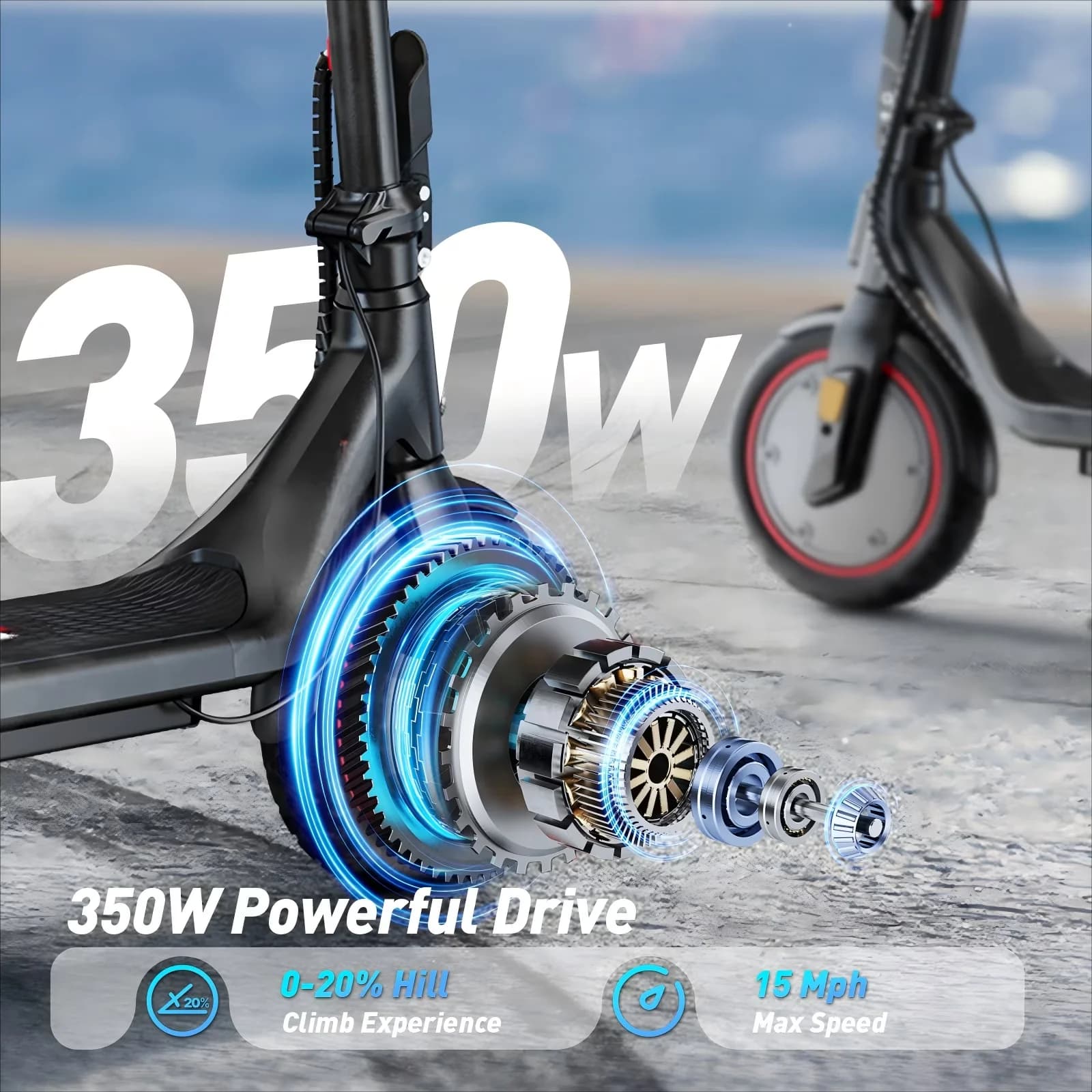 Quality Scooter with 350W, App Compatibility, Foldable - Aluminum 21MPH Model AD44F7