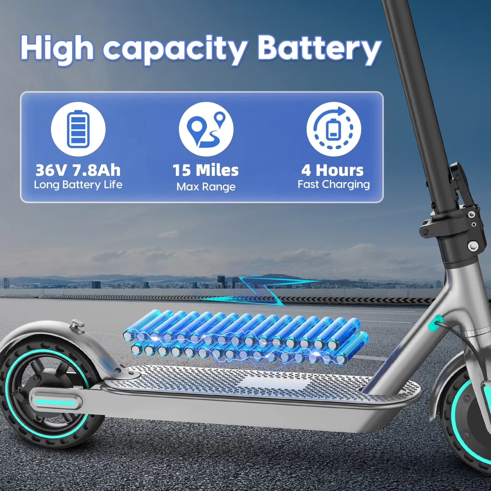Modern Scooter with 350W, Foldable, Electric - Blue Aluminum - Ergonomic Design Model 2EC2AE