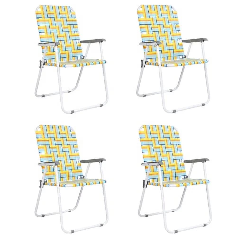 Classic Beach Chair with Folding, Patio Lawn Chairs Folding Set of 4 - Pp Web, Metal Yellow Model 514F11
