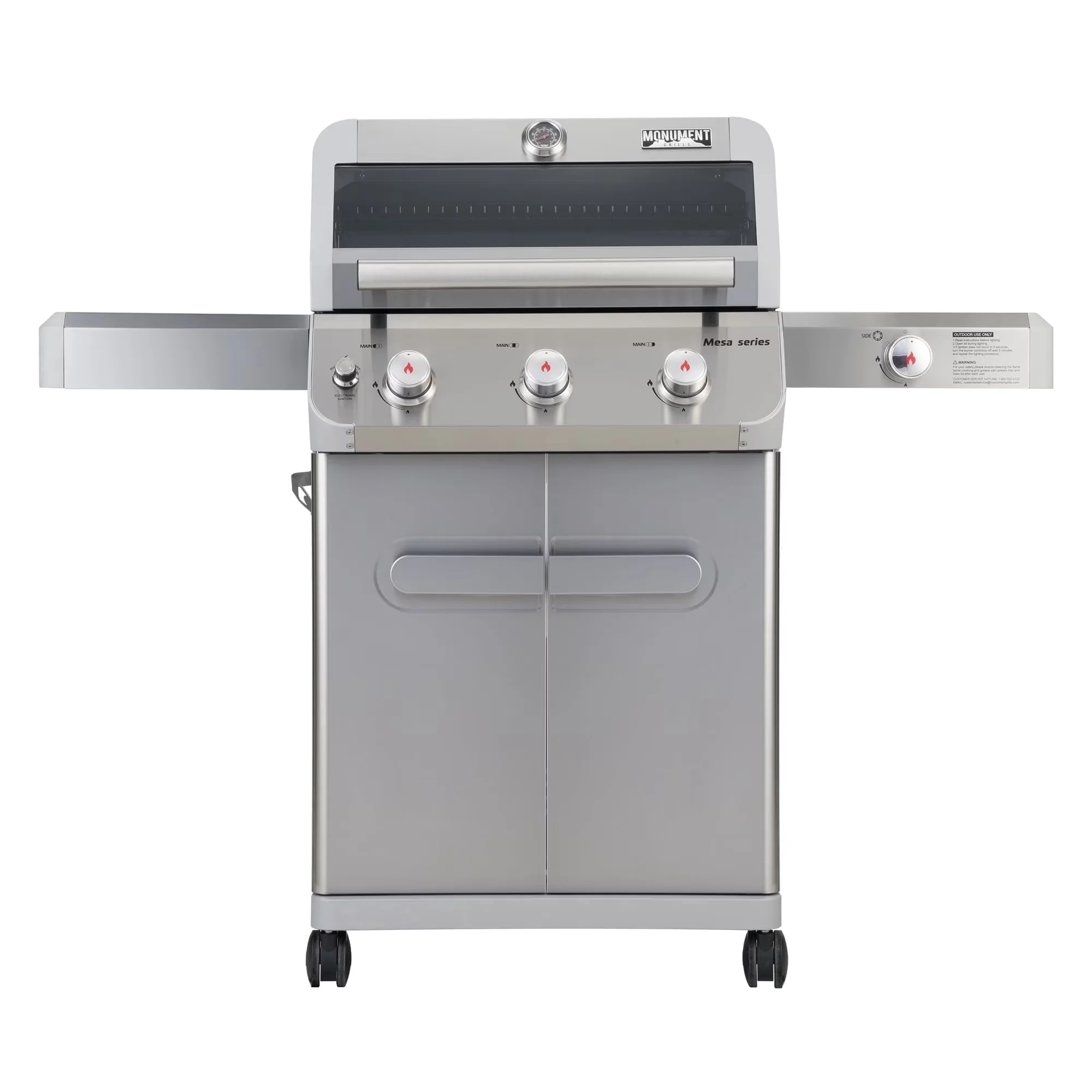 Versatile Gas Grill with LED, Heat Thermometer, Grease Pan - Multicolor Stainless Steel Model 889157