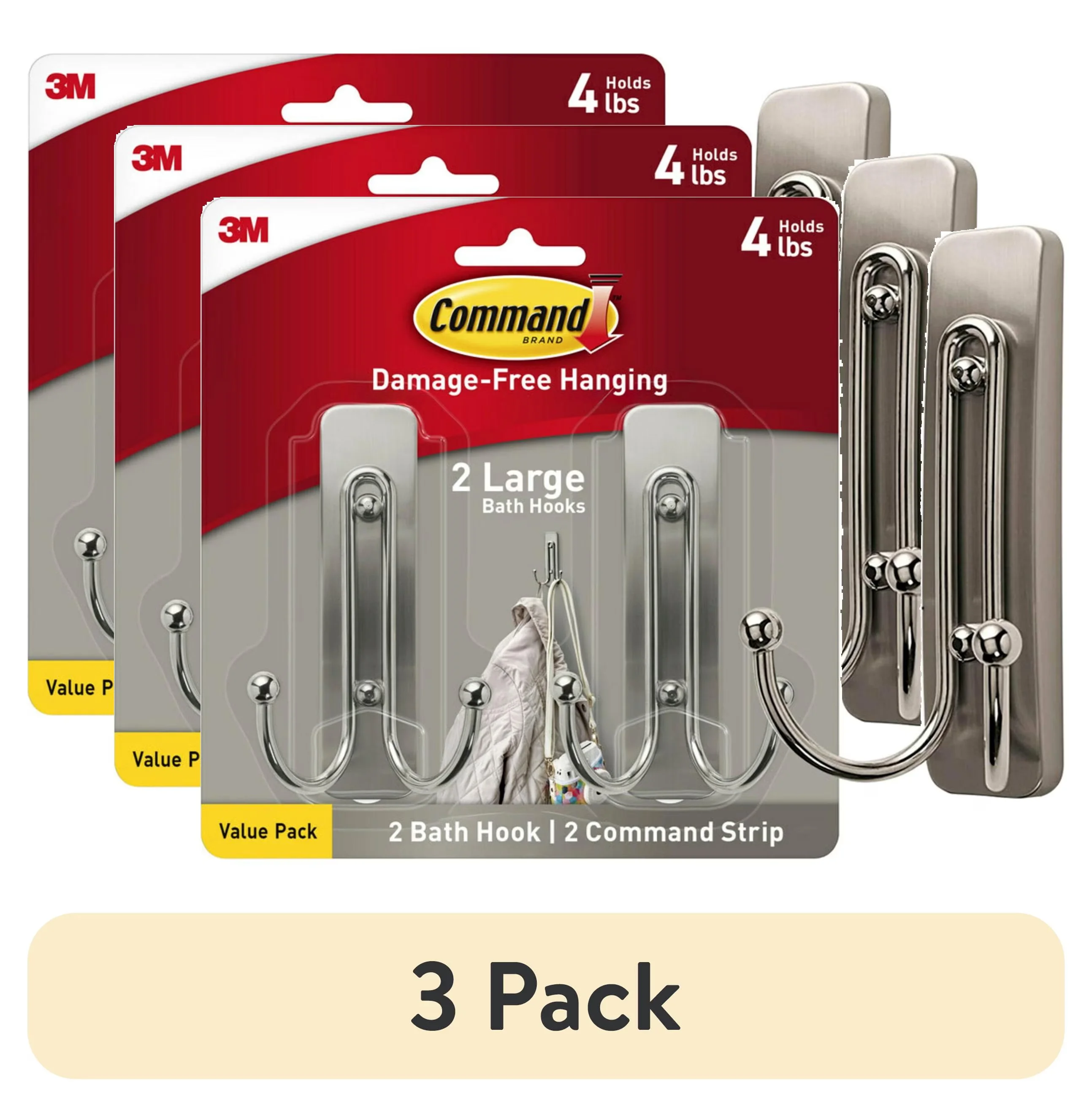 Sleek Damage-Free Hanging with Reusable, 2 Hooks - Brushed Nickel Silver Model 5E9C7B